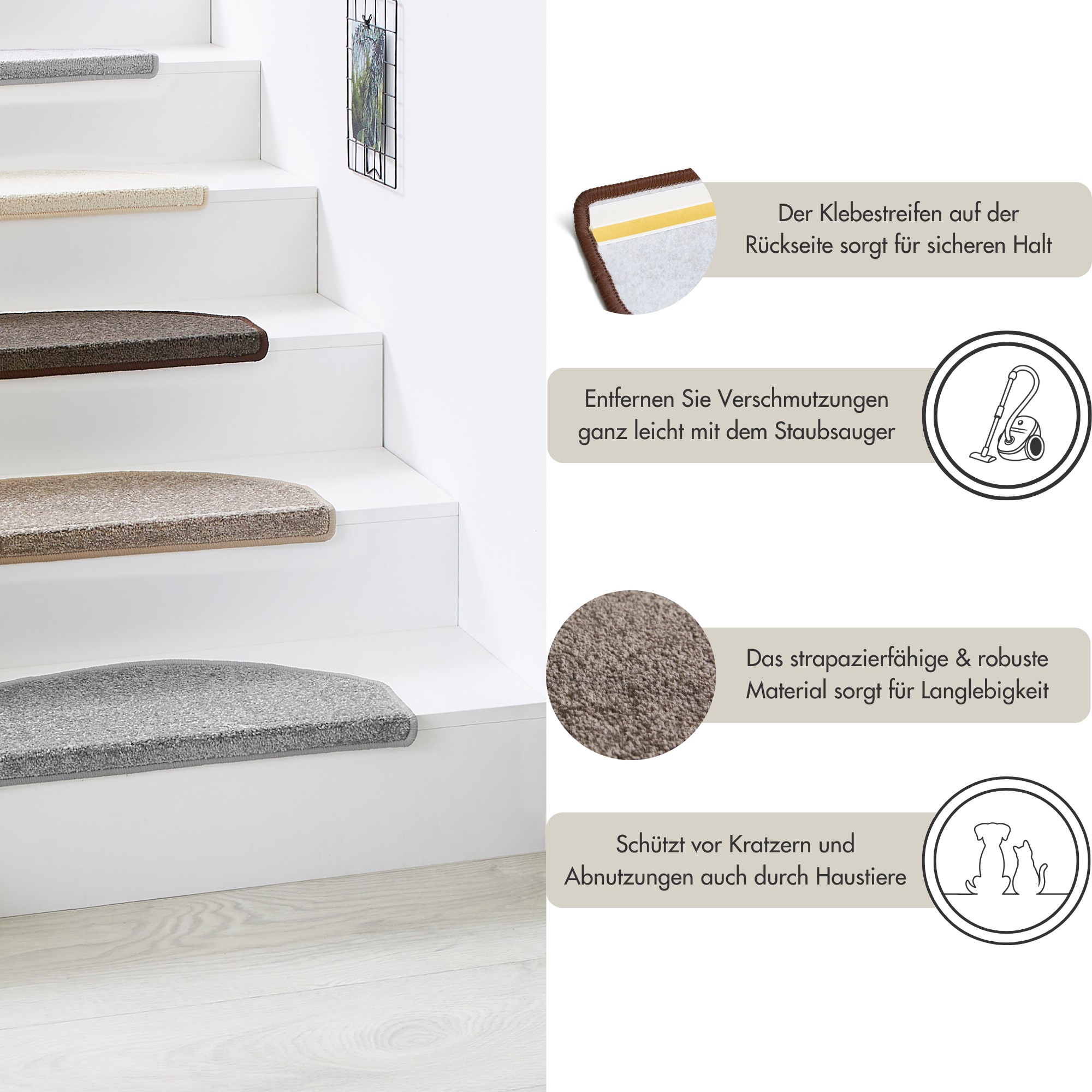 Andiamo Stufenmatte »Casablanca, Made in Netherlands« halbrund 6,5 mm Höhe Uni Farben, selbstklebend, strapazierfähig, 15 Stück in einem Set