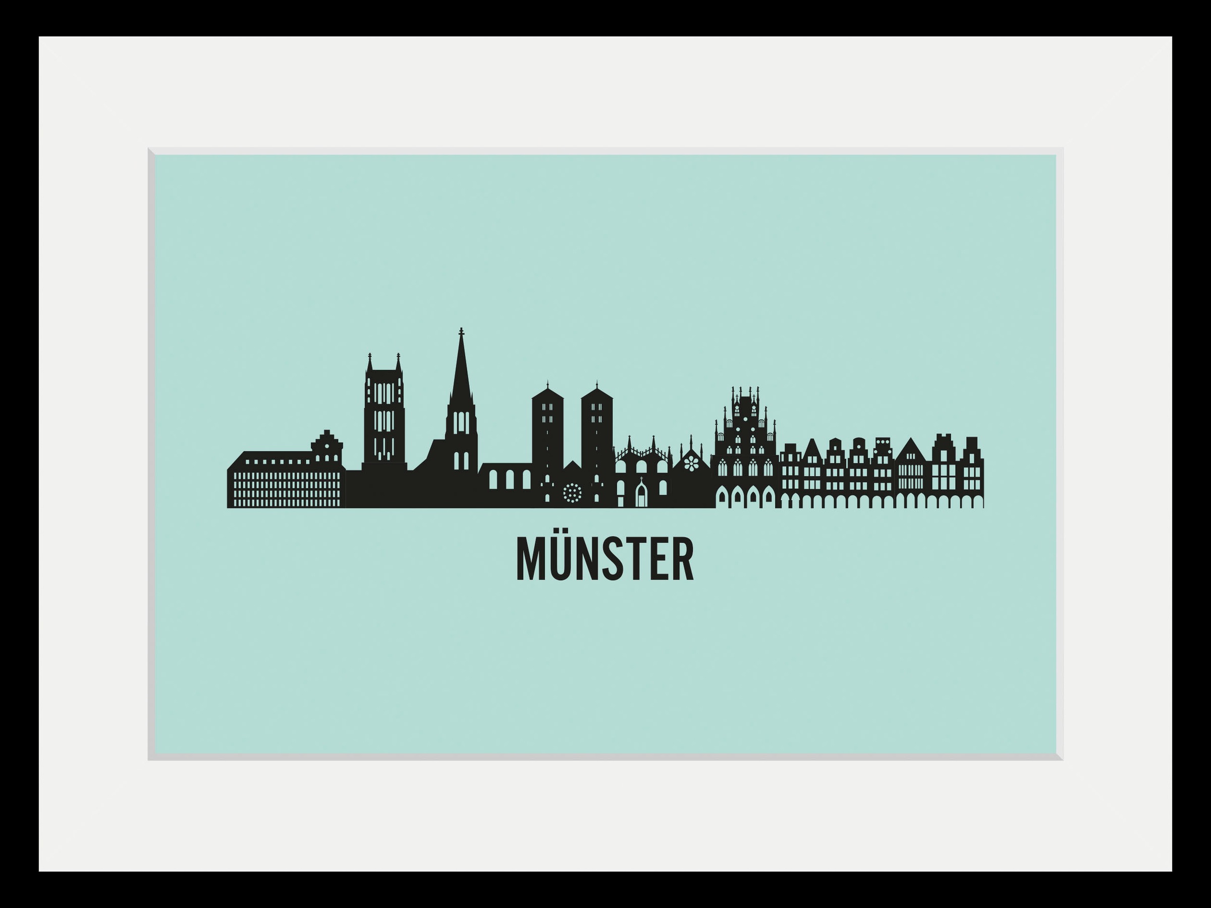 queence Bild »Münster Skyline« Deutschland | Gebäude | Kirche | Schriftzug | Stadt | Städte 1 Stk. tlg. HD Premium Poster-Druck inkl. Holzrahmen