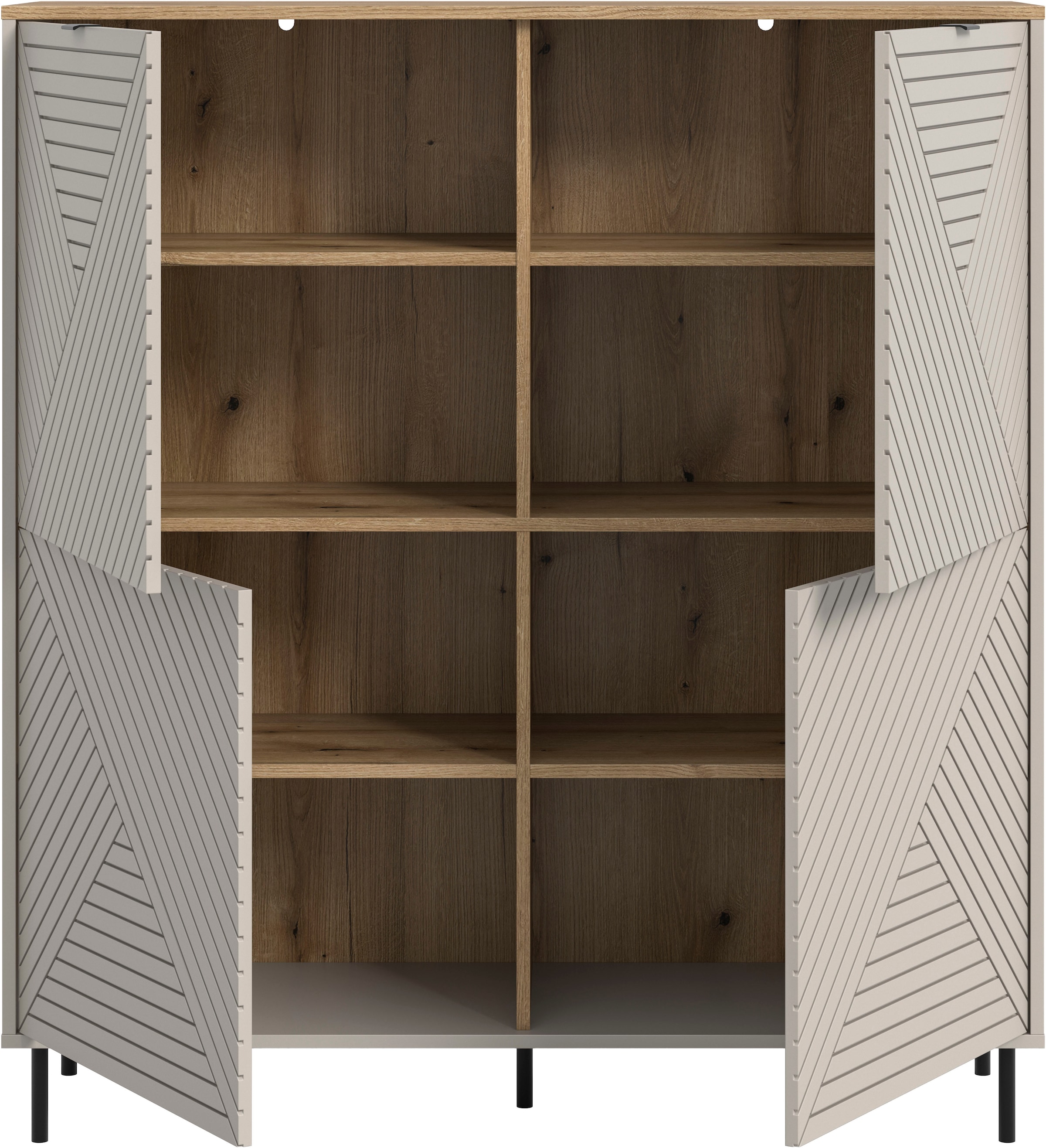 Home affaire Buffet haut »RAITA, Höhe 135 cm, Front mit Desgin-Fräsung, 4 Türen, viel Stauraum« moderne Farbkombi, individuell einsetzbar, Griffe & Füsse aus Metall,  Kommode, Anrichte, Schrank, Sideboard, Lowboard