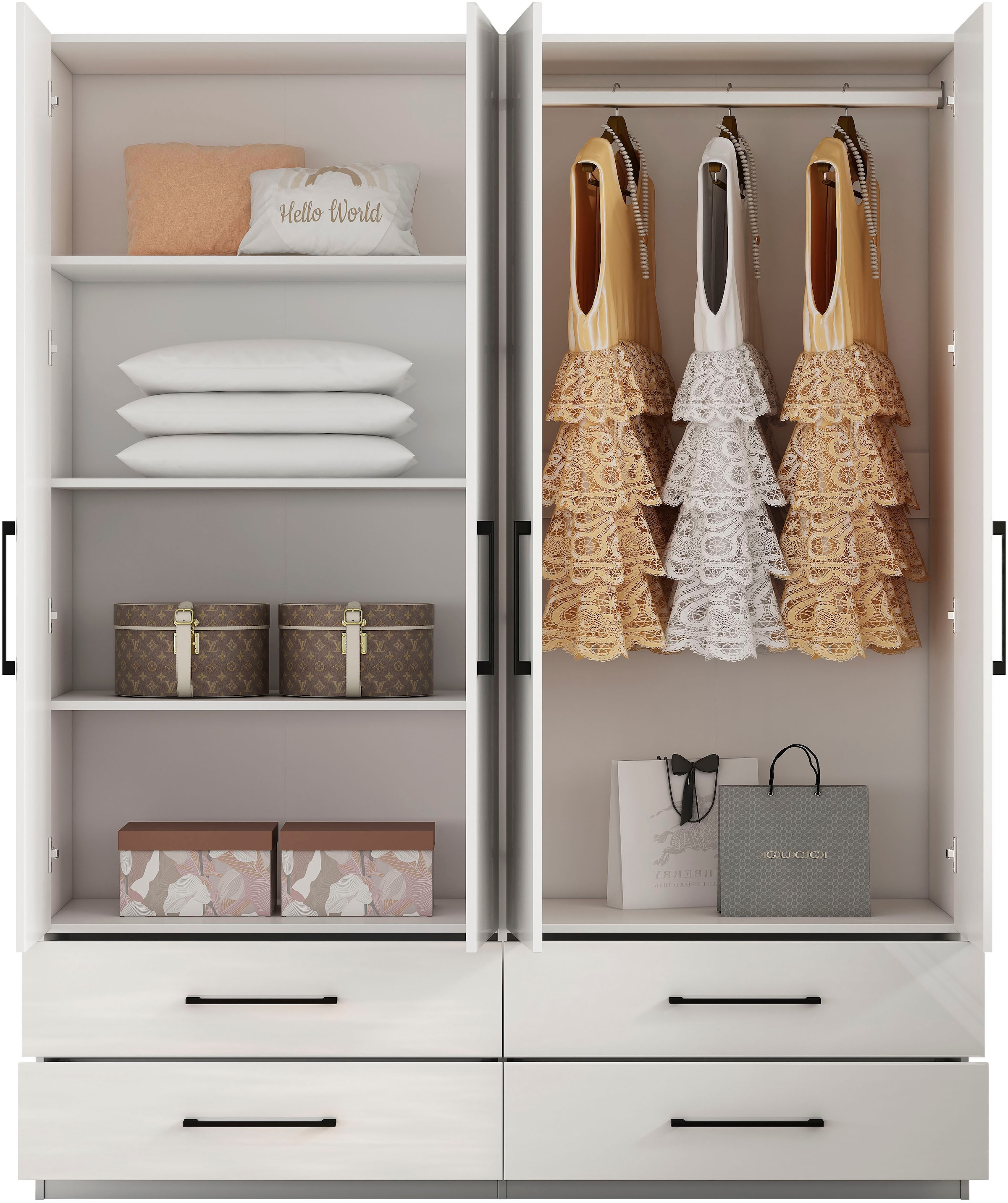 GOODproduct Kleiderschrank »Sylt Schlafzimmerschrank Garderobe Schrank hochglanz« Drehtürenschrank mit 4 Schubladen und 4 Türen,  Schrank in Breite 160 mit viel Stauraum