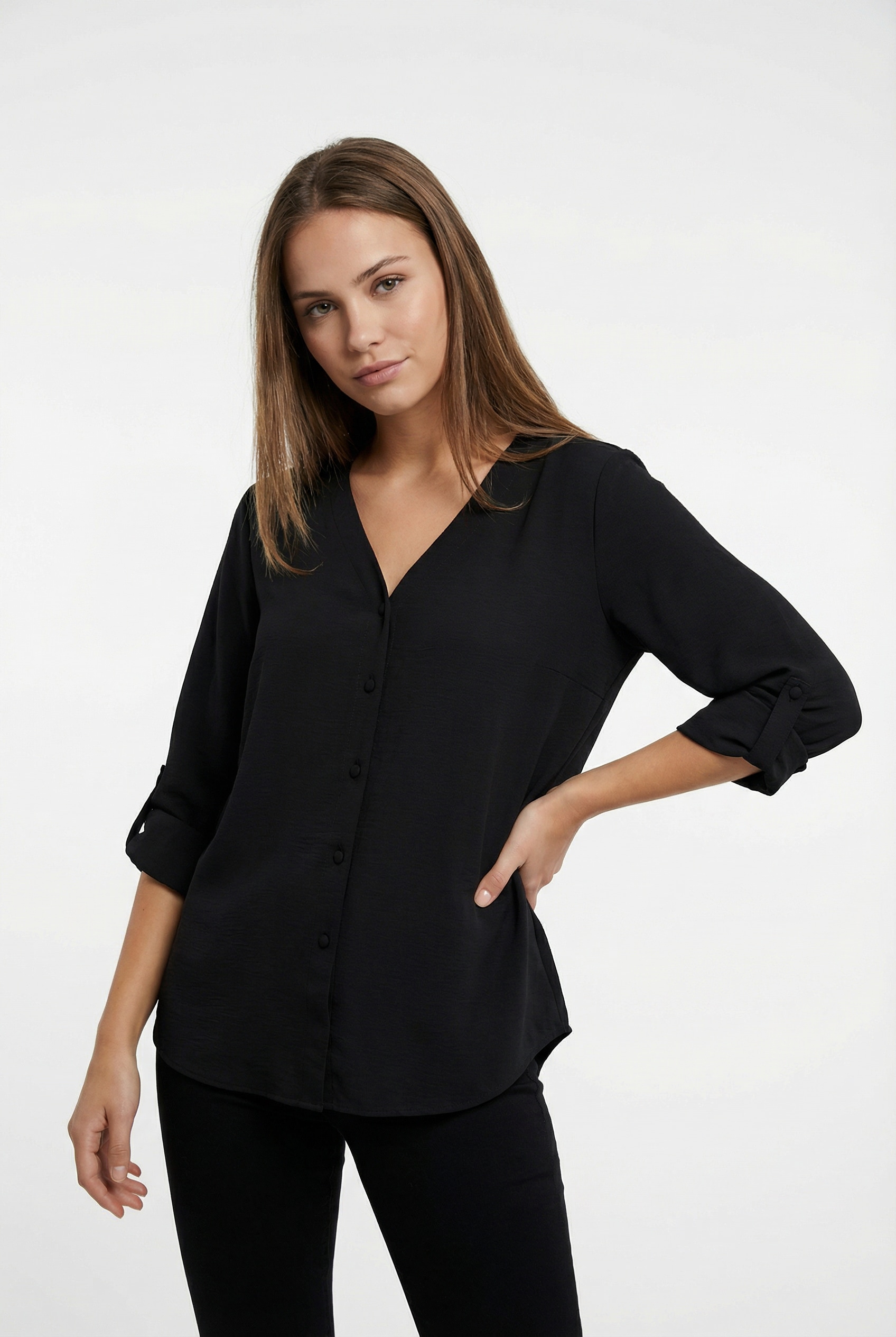 ONLY Chemisier à chemise »ONLJANA METTE V-NECK LS SHIRT NOOS WVN«