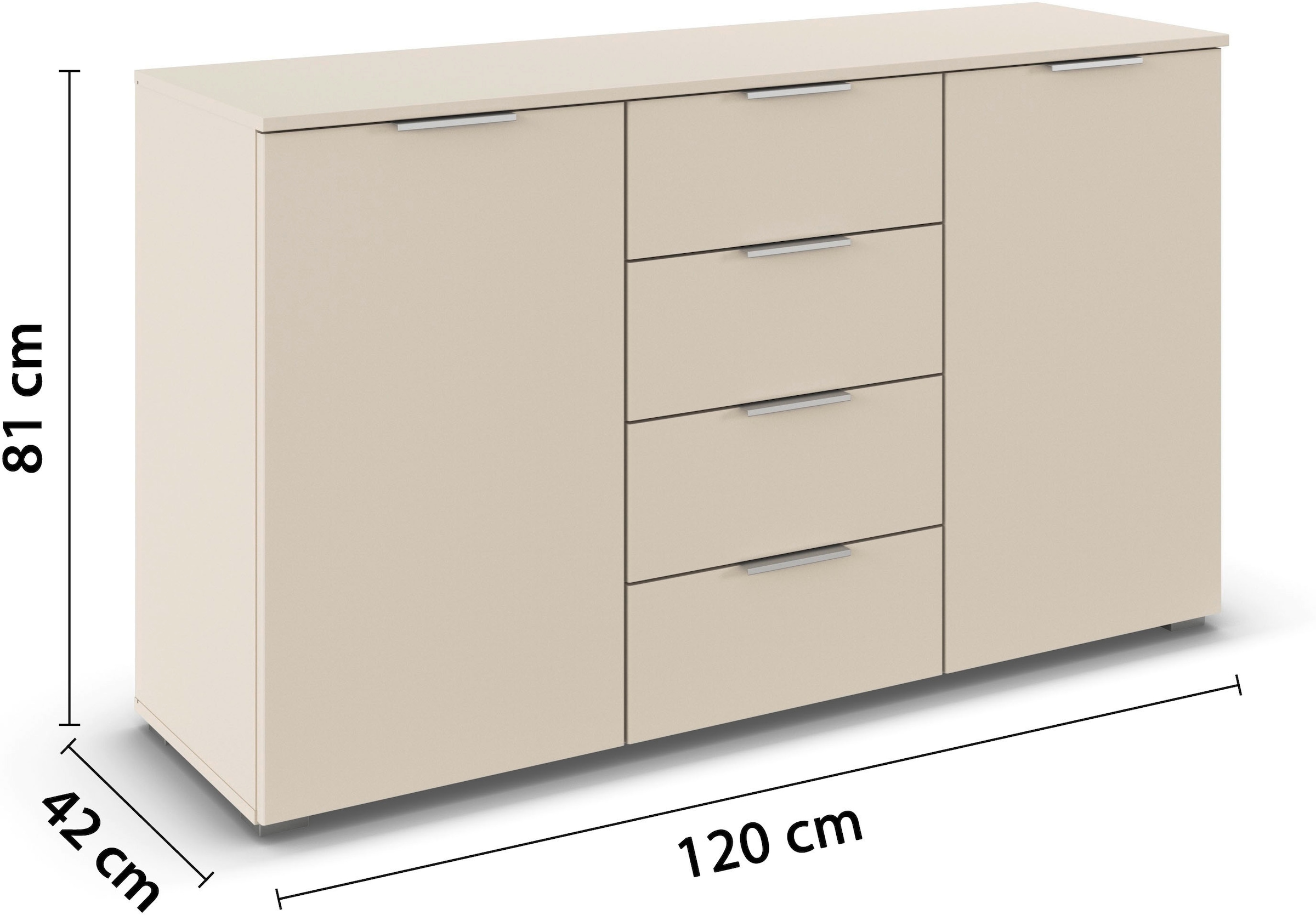 GOODproduct Kombikommode »Sideboard Schubladenkommode AGORDO mit Dekor- oder Hochglanzfront« in zwei Griff-Farben, Breite 120 cm,  vier grosse Schubladen, mit insgesamt 4 Einlegeböden MADE IN GERMANY