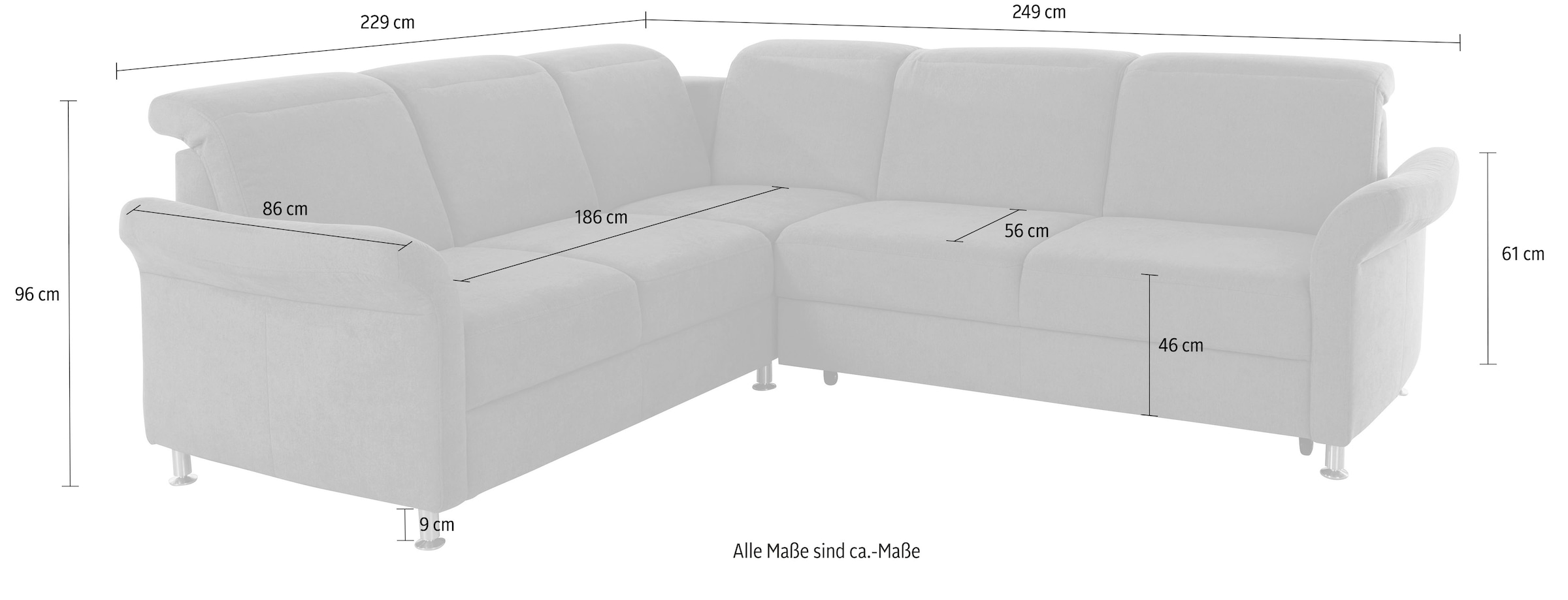sit&more Canapé d'angle »Darwin L-Form« inklusive Federkern, wahlweise mit Kopfteilverstellung, Bettfunktion