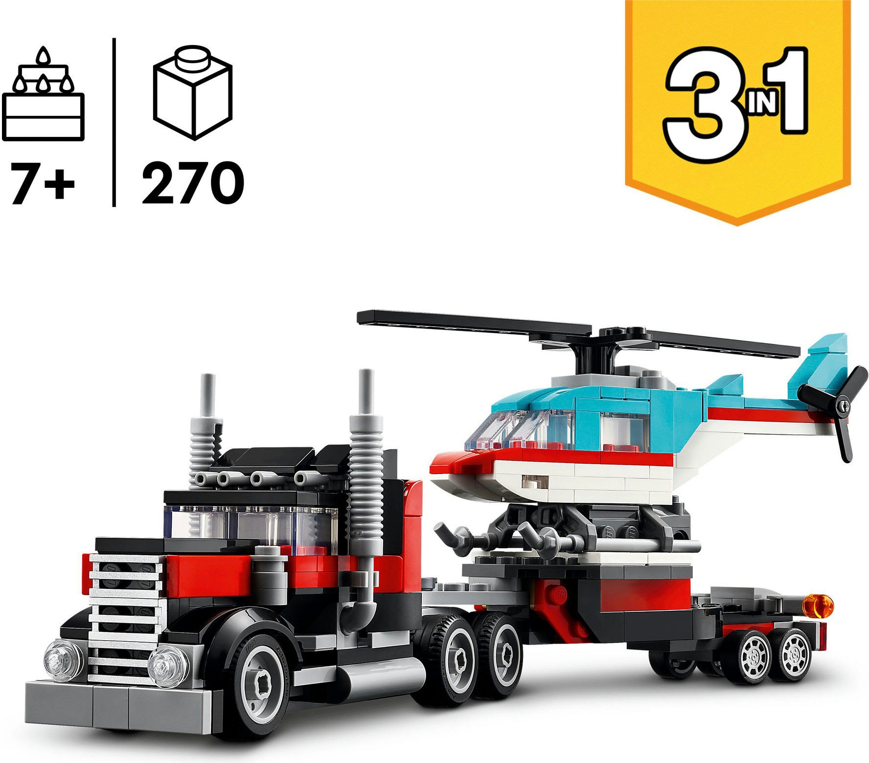 LEGO® Pions de construction »Tieflader mit Hubschrauber (31146), LEGO Creator 3in1« Made in Europe