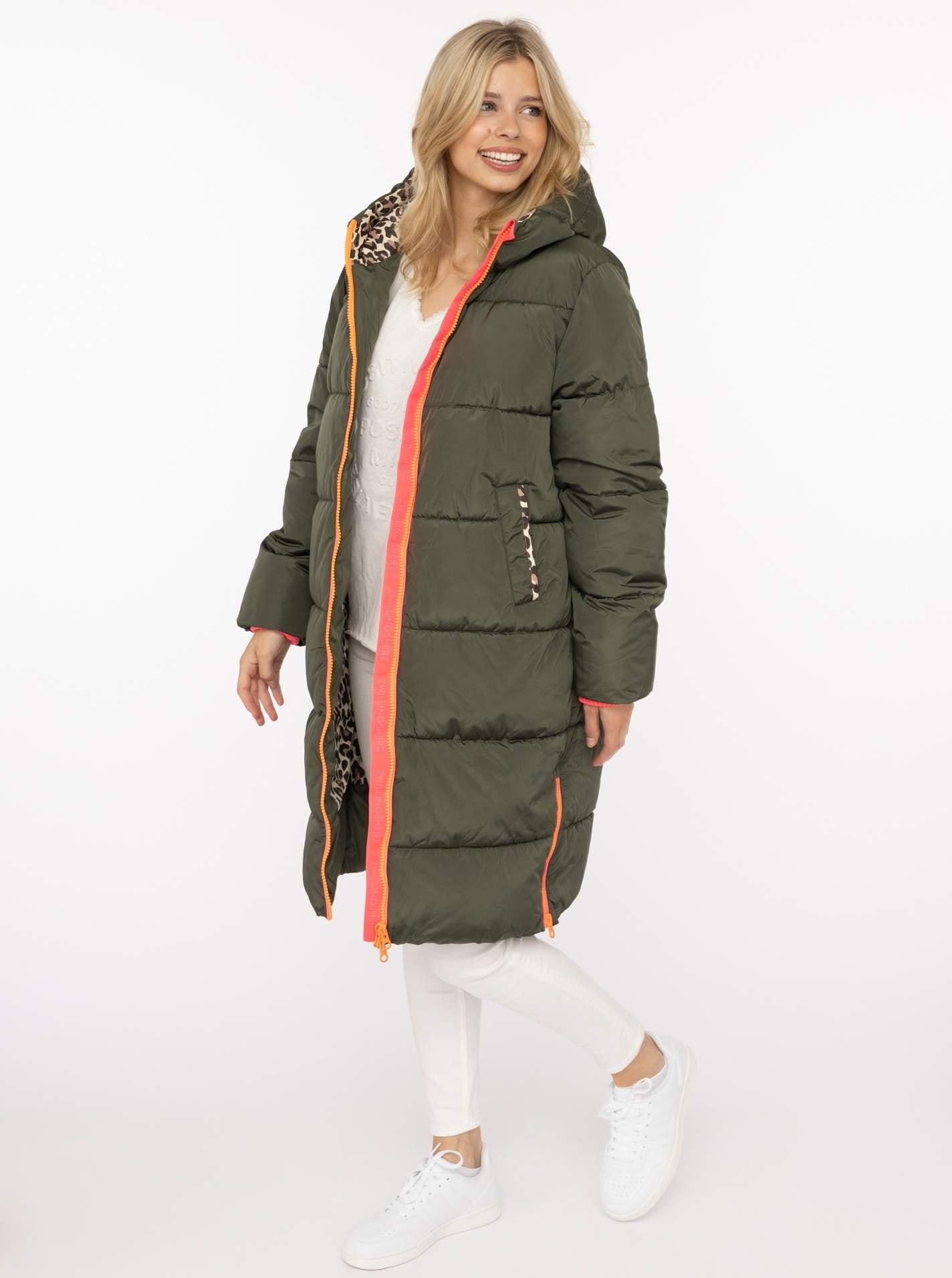 Zwillingsherz Manteau matelassé »„Leo Kapuze“« capuche avec doublure léopard, fermeture éclair, poches, poignets élastiques
