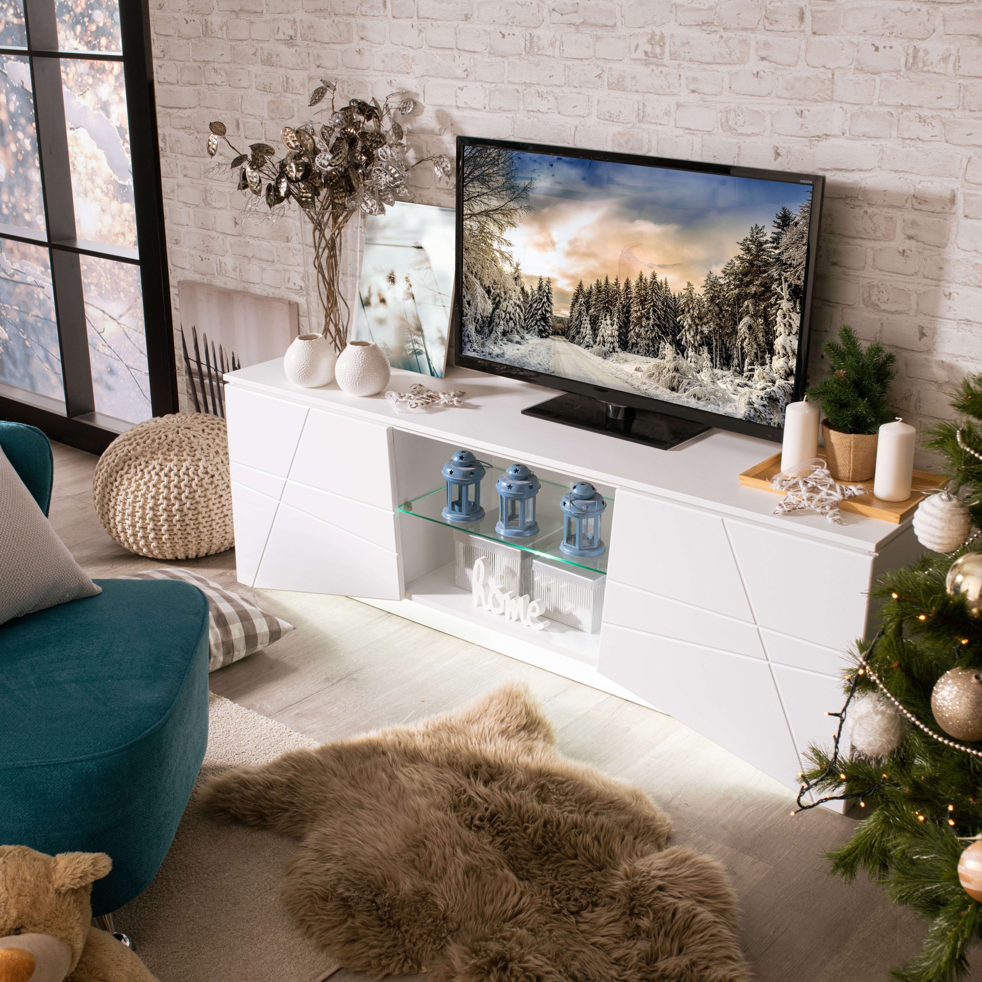 INOSIGN Table basse »Cadiz TV-Board« TV-Kommode mit Hochglanzfronten und Fräsungen, Glasboden