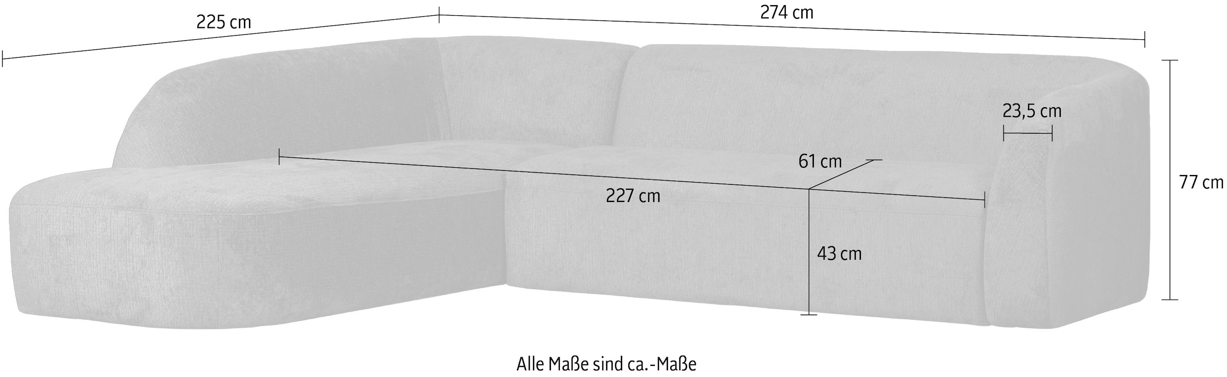 WOOOD Canapé d'angle »Sloping Bezug mit Zickzack-Federung, H 77 x B 274 x T 225/87 cm« Velours jacquard, capacité de charge 250 kg, excellente résistance à l'usure