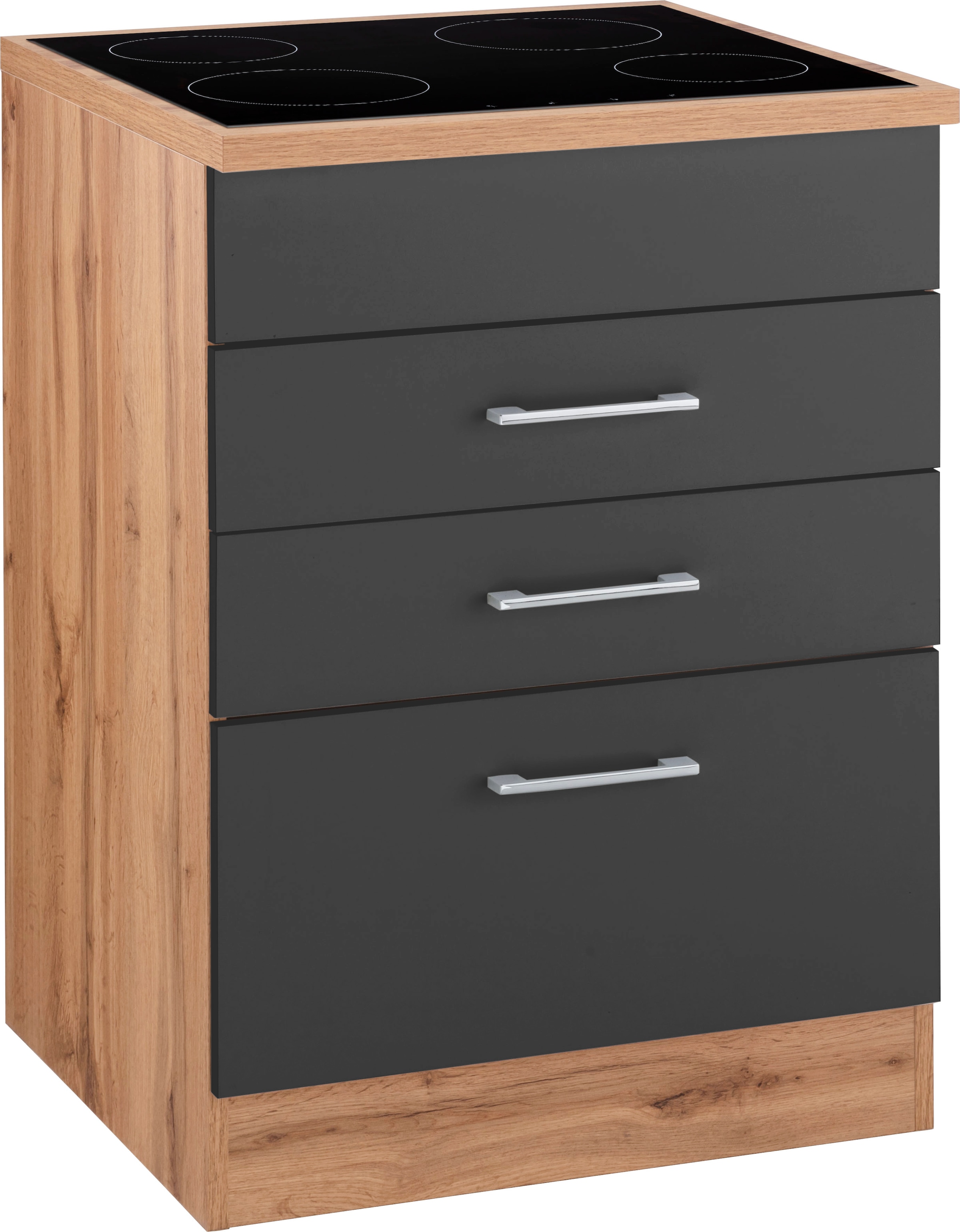 KOCHSTATION Armoire d'encastrement pour table de cuisson »KS-Colmar« 60 cm, avec poignée en métal, 2 tiroirs et 1 extension