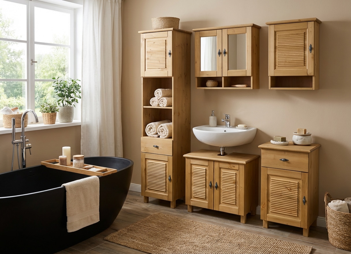 GOODproduct Hochschrank »Rauna« aus massiver Kiefer, Breite 44 cm, Rillenoptik, made in EU