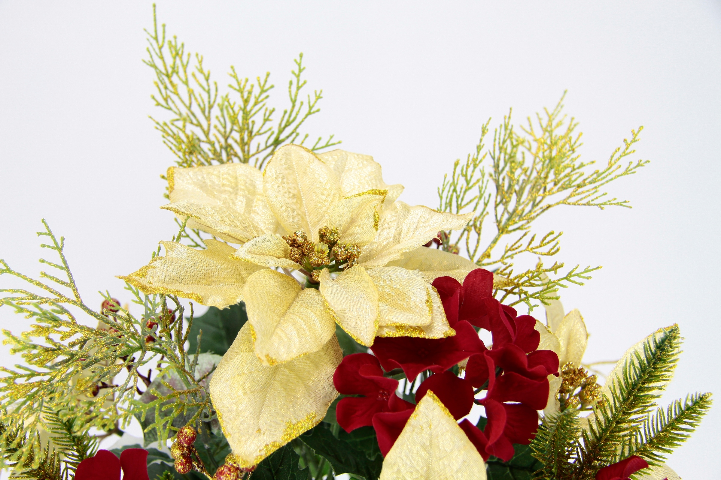 I.GE.A. Bouquet de fleurs artificielles »Bouquet Poinsettia/Hortensie« Weihnachtsstern Christstern Weihnachtsdeko Kunstblume Sträusse