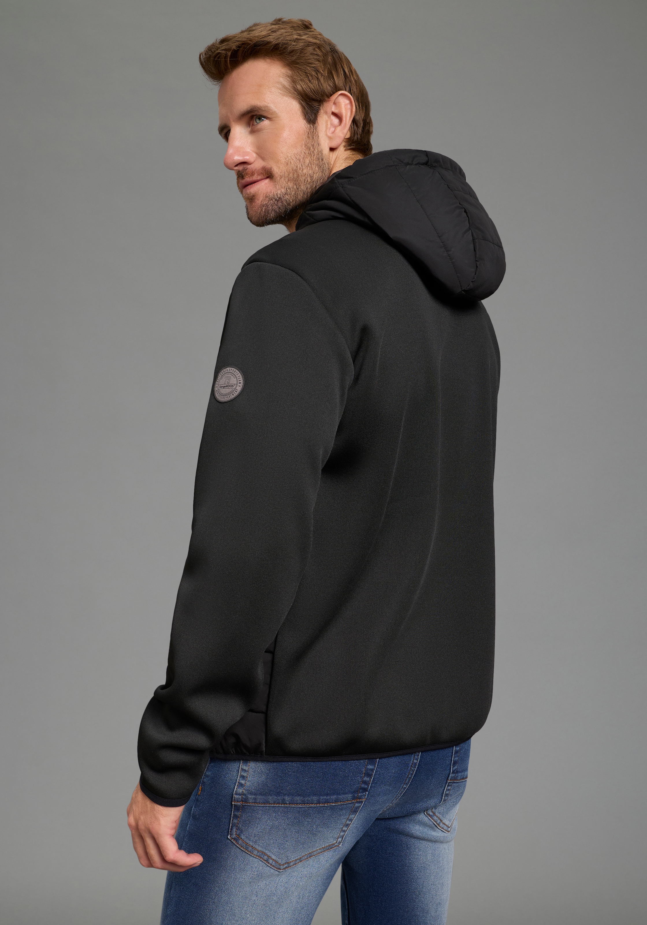 KangaROOS Veste hybride mit Kapuze mit Kapuze und Kordelzügen, mit Fleece-Innenfutter, Übergangsjacke