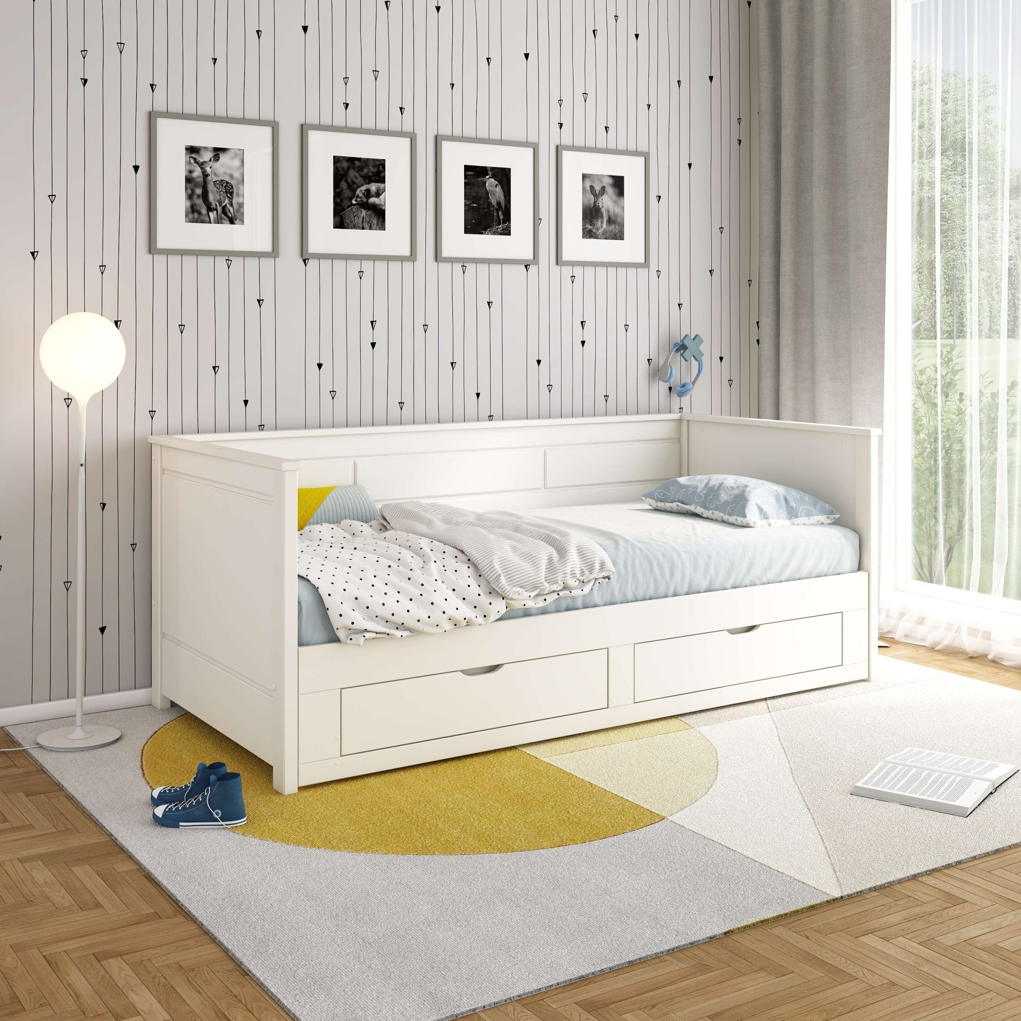 GOODproduct Ausziehbett »Leorben, OTTOs Choice, Daybed, Jugendbett, Landhausstil, Massivholz« B/H/T ca. Liegefläche von 90cm auf 180cm ausziehbar 100x82x210cm,  Liegefläche ausziehbar, 2 Schubladen, inkl. Lattenroste, Stauraumbett