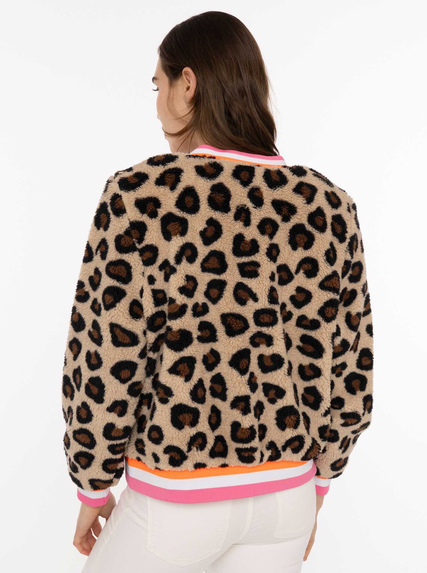 Zwillingsherz Veste bomber »"Wild Mind"« pièce tendance douillette, motif léopard, poignets néon rayés, boutons-pression