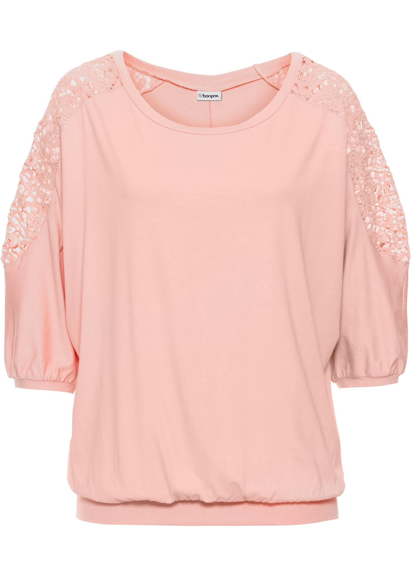 bonprix Oversize-Shirt oversized, 3/4-Fledermausärmel mit Cut-Outs mit Spitzeneinsätzen