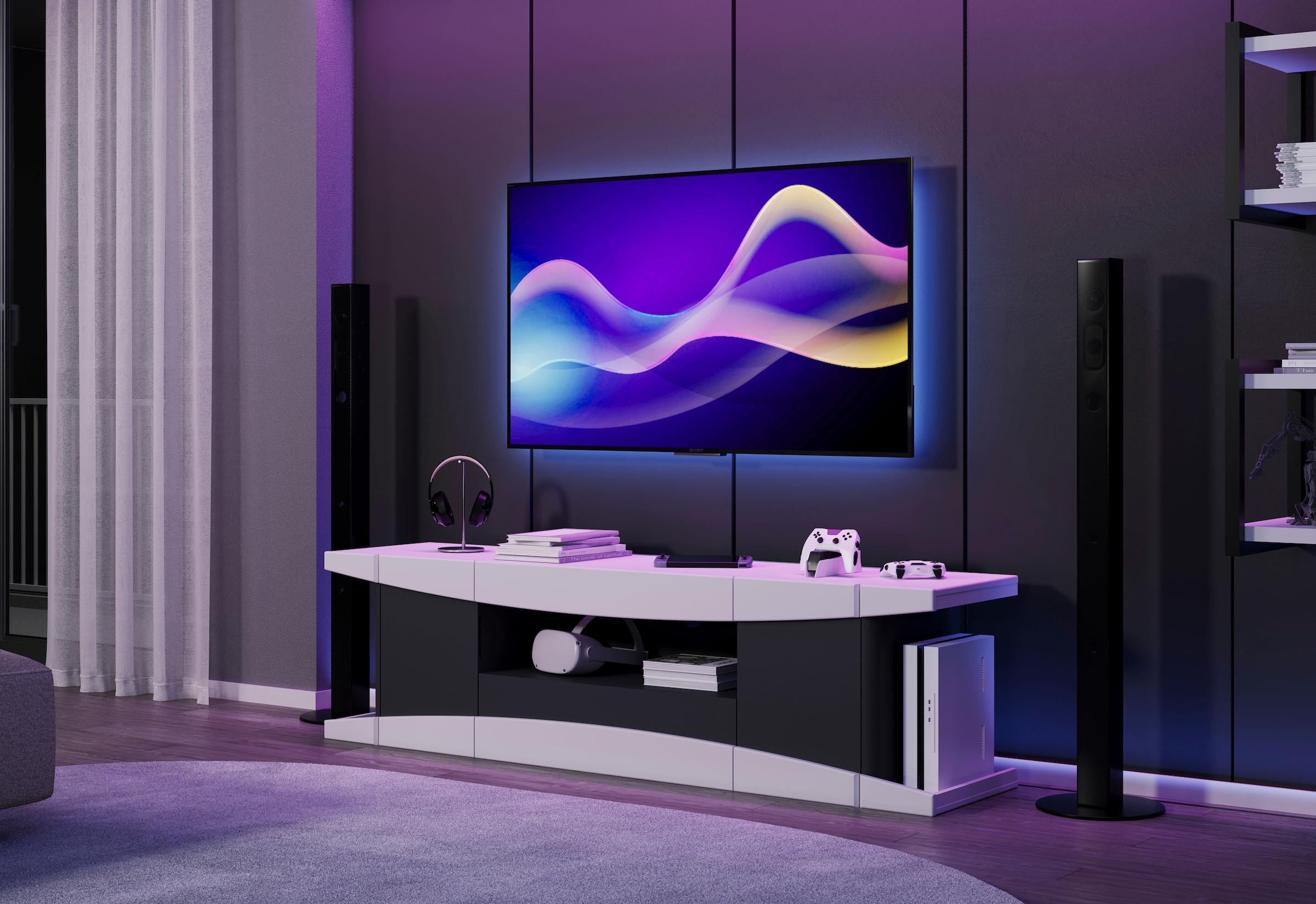 INOSIGN Table basse »NextLevel speziell geeignet für Spielekonsolen« Gaming-Lowboard wahlweise mit Beleuchtung - (B/T/H) 180/42/52 cm