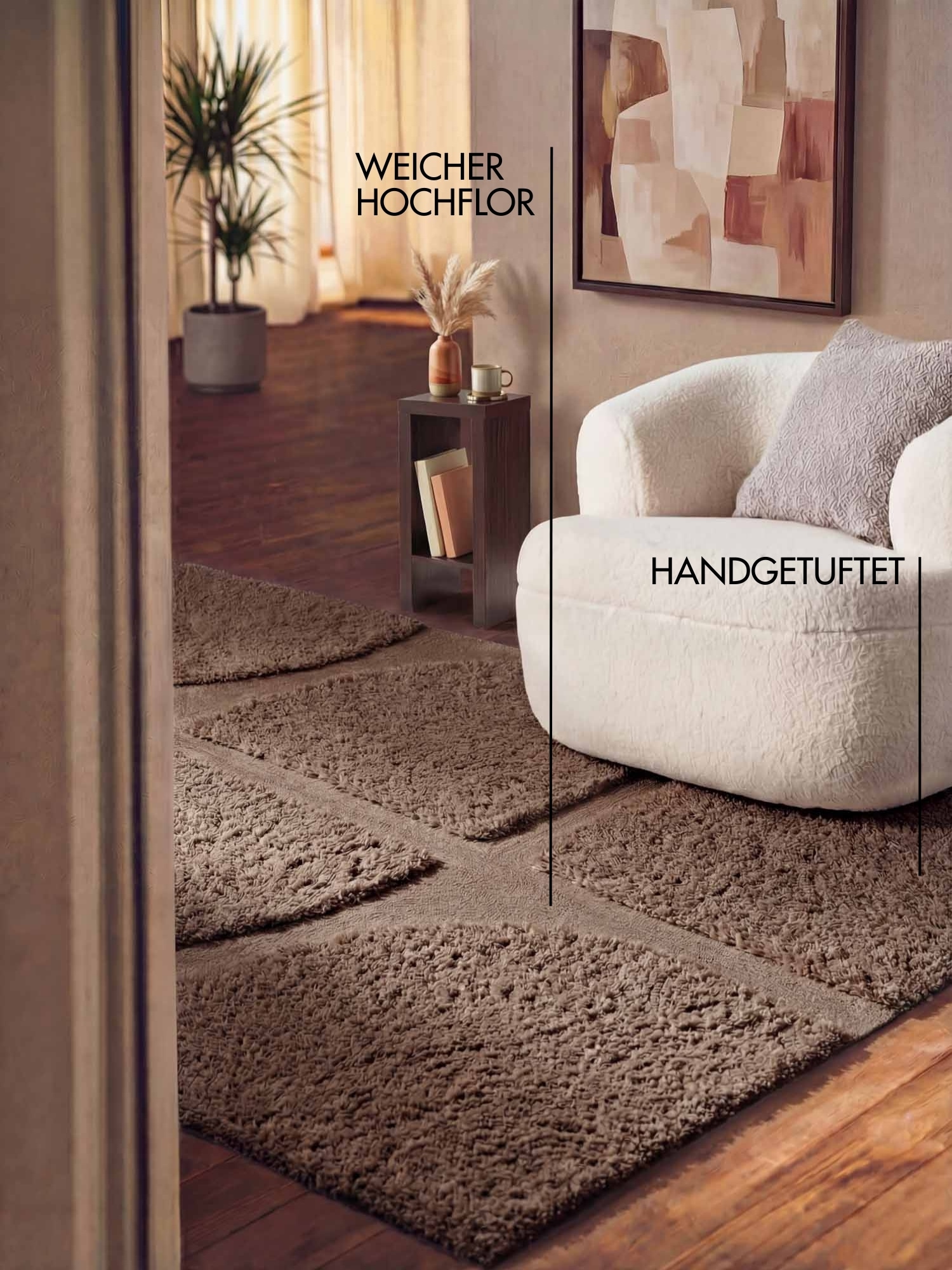 Ted Baker Hochflor-Teppich »Jasper , auch in rund« rechteckig 25 mm Höhe Hoch-Tief-Struktur, Weich, Shaggy, Modern, Wohnzimmer, Schlafzimmer