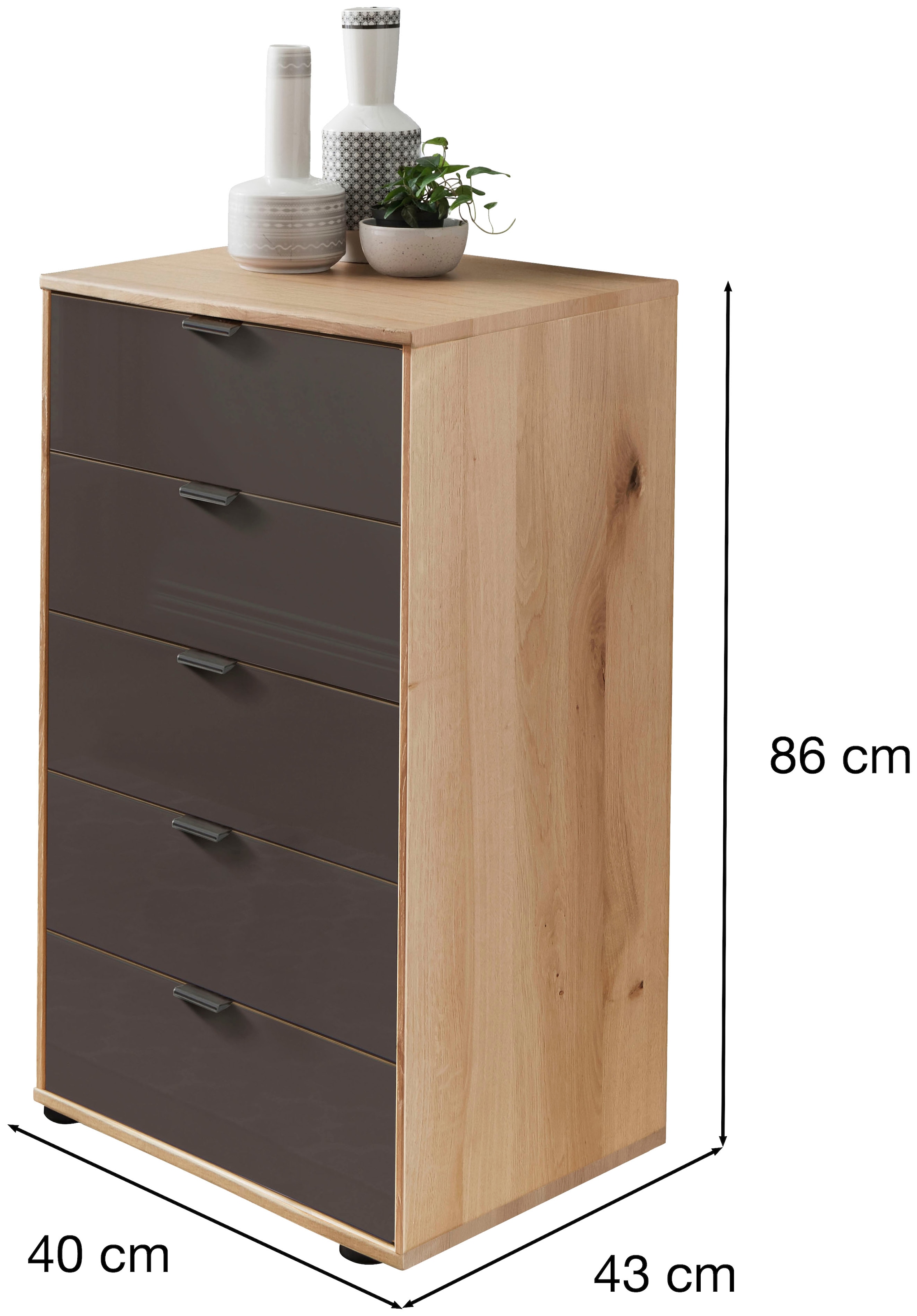 WIEMANN Schubkastenkommode »Cardiff Sideboard, Wäscheschrank, teilmassiv Bianco-Eiche, Schubladen« Glas- oder Massivholzfront, verschiedene Breiten, MADE IN GERMANY,  Schubkästen inklusive Selbsteinzug und Dämpfung