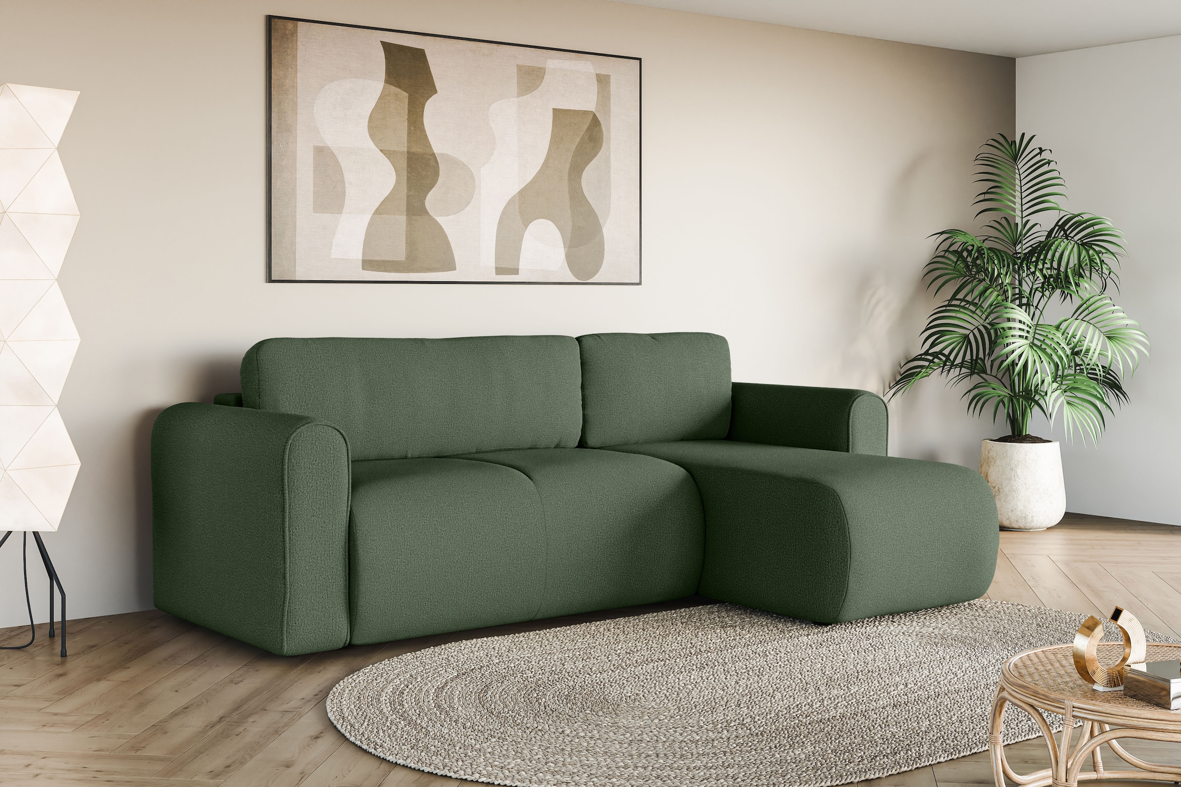 GOODproduct Canapé d'angle »Zacharia wahlweise Schlafsofa mit Bettkasten, B/T/H 250/166/86 cm« L-Form mit Wellenunterfederung, Recamiere beidseitig montierbar