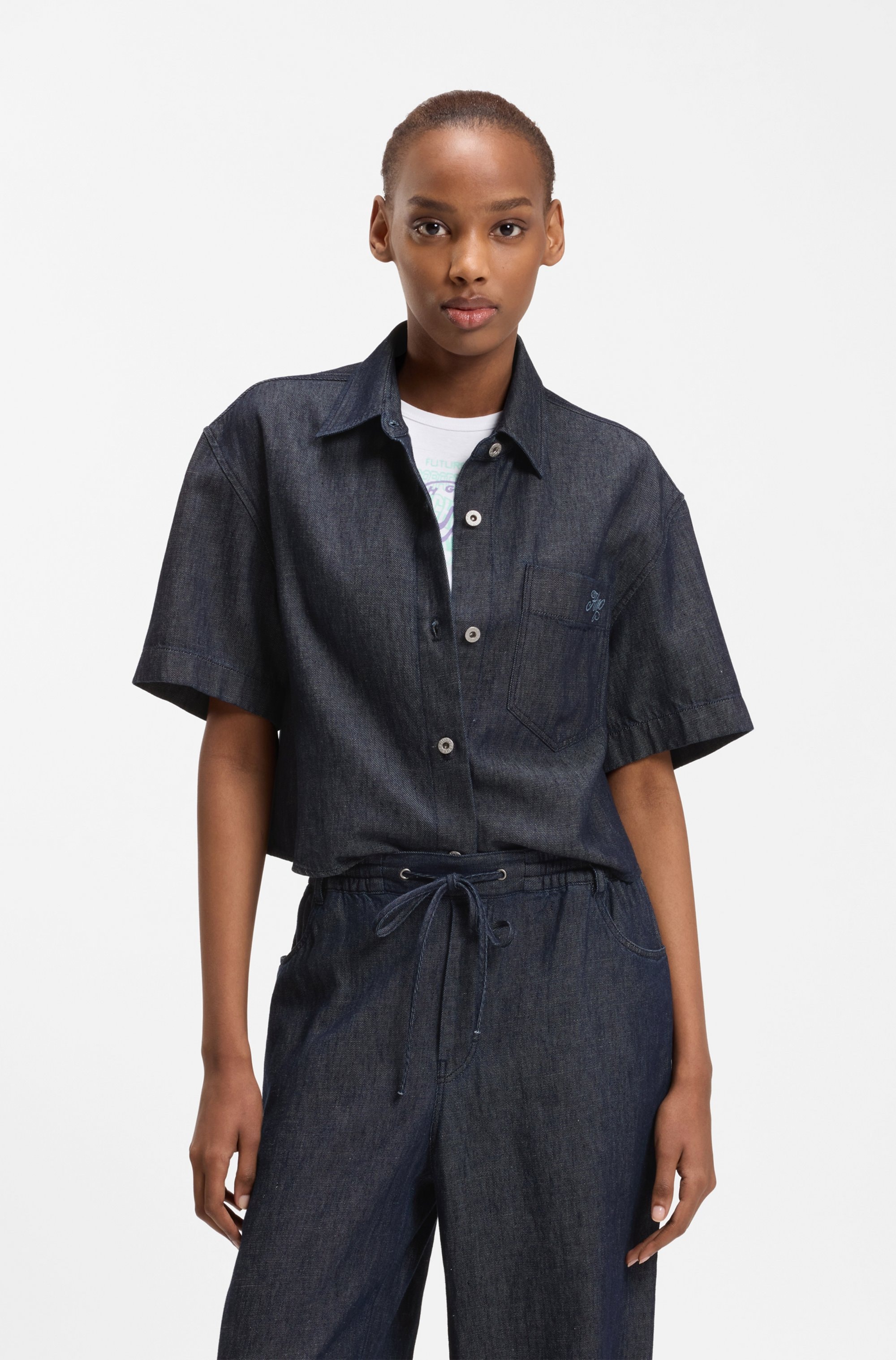 HUGO Blouse chemise »Erynn« coupe boxy en denim estival
