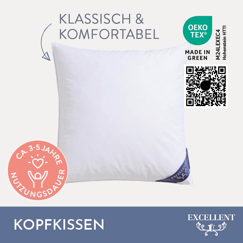 Excellent Oreiller en plumes »Zürich, Kopfkissen in 40x80 und 80x80« Füllung: 70 plumes 30 duvet 1 cuis tlg. Oreiller hypoallergénique avec duvet,