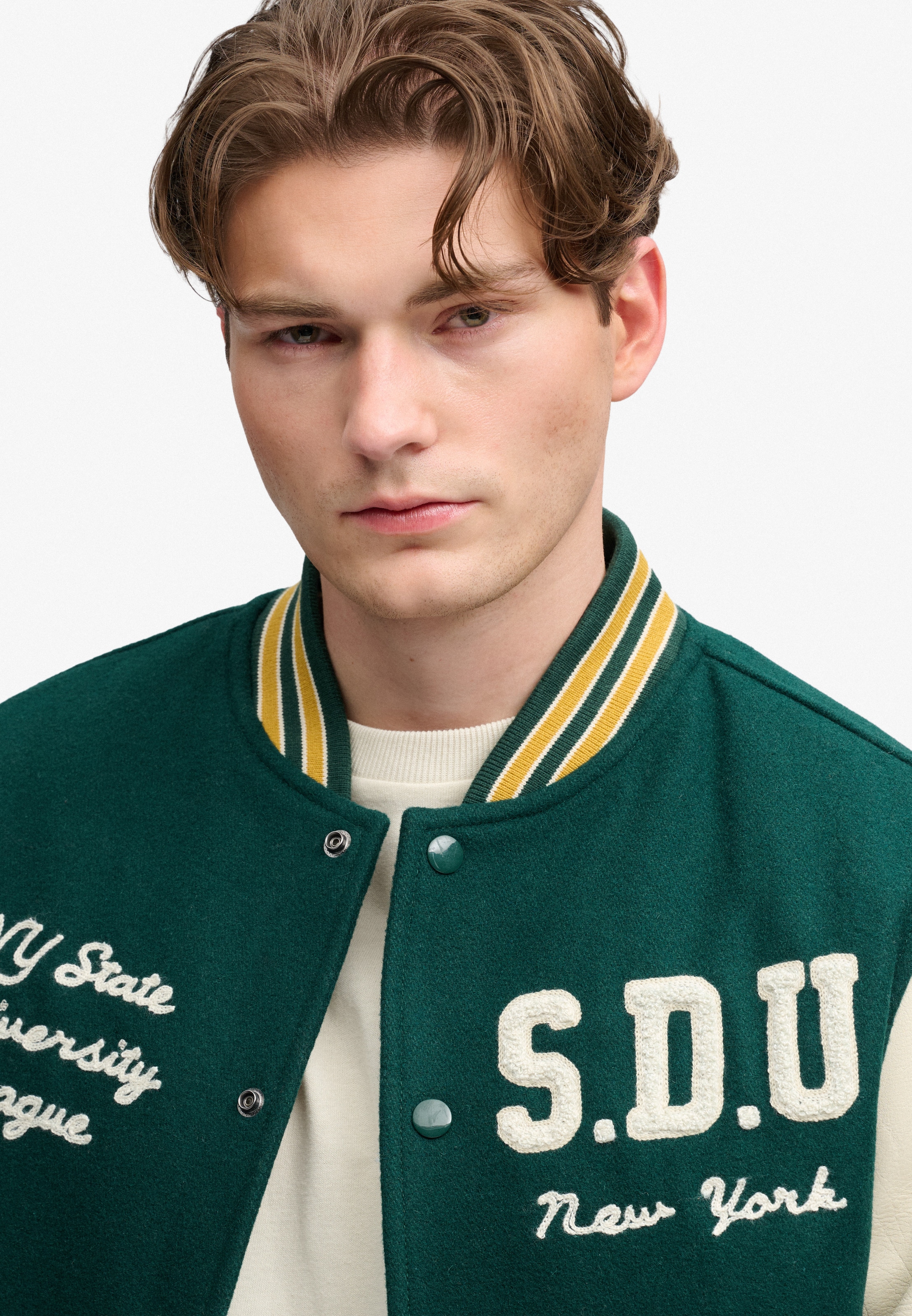 Superdry Collegejacke »VINTAGE PATCHED VARSITY JKT« Materialmix, relaxed fit
