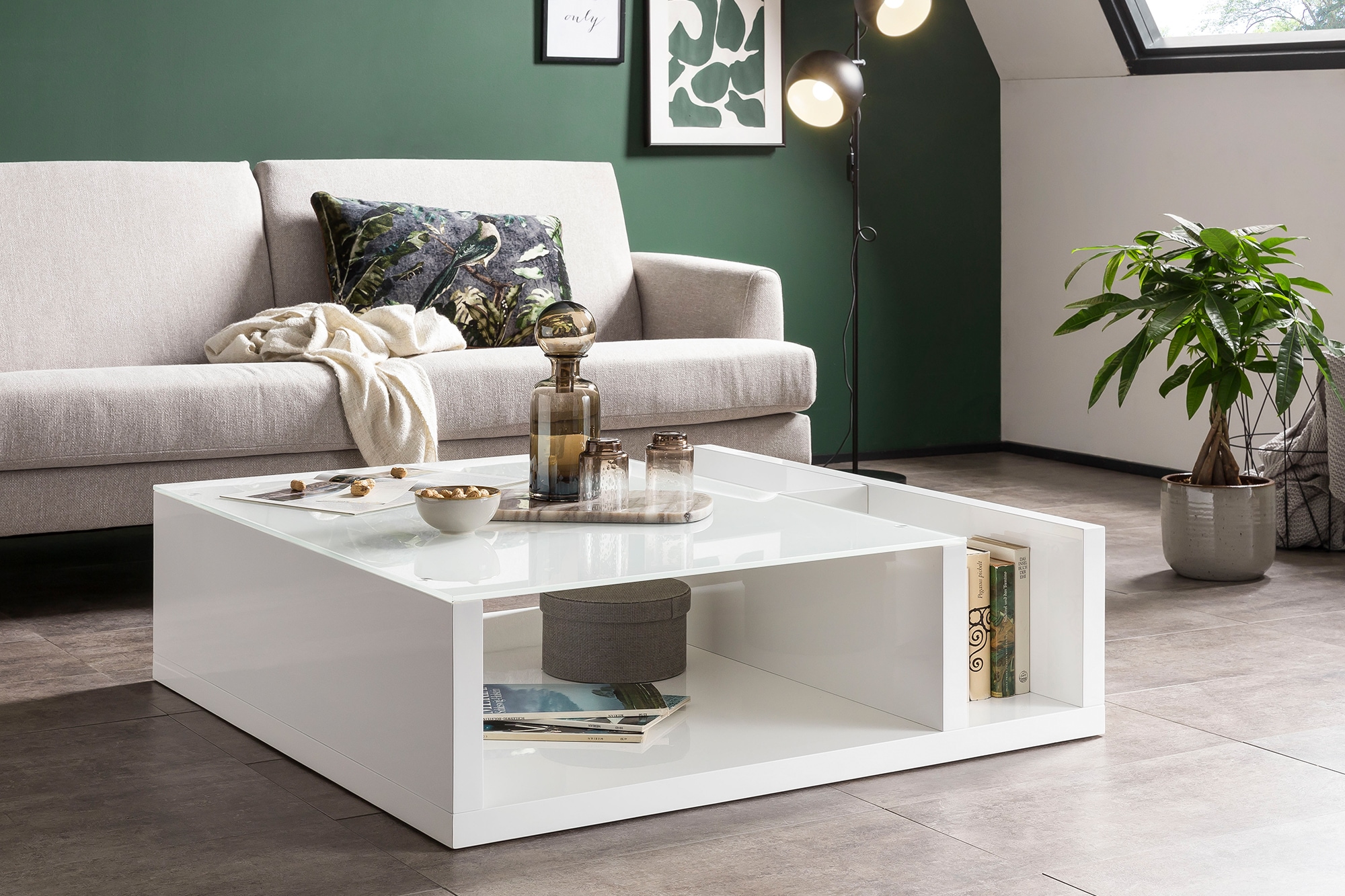 SalesFever Table basse »Wohnzimmer-Tisch im skandinavischen Stil« Praktisch mit seitlichem Magazinfach