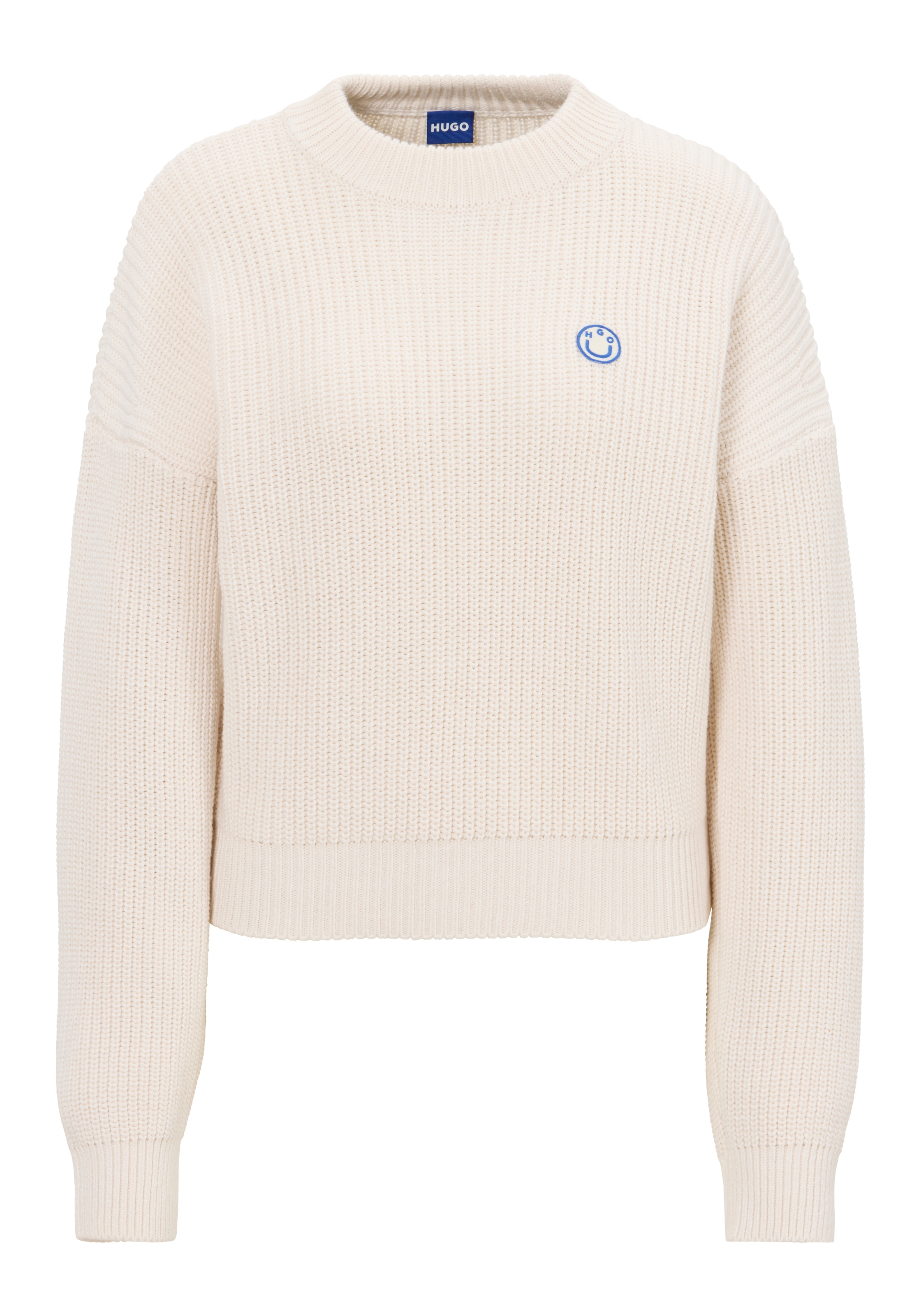 HUGO Blue Pull en tricot »Slogery« mit "Happy Hugo" Badge