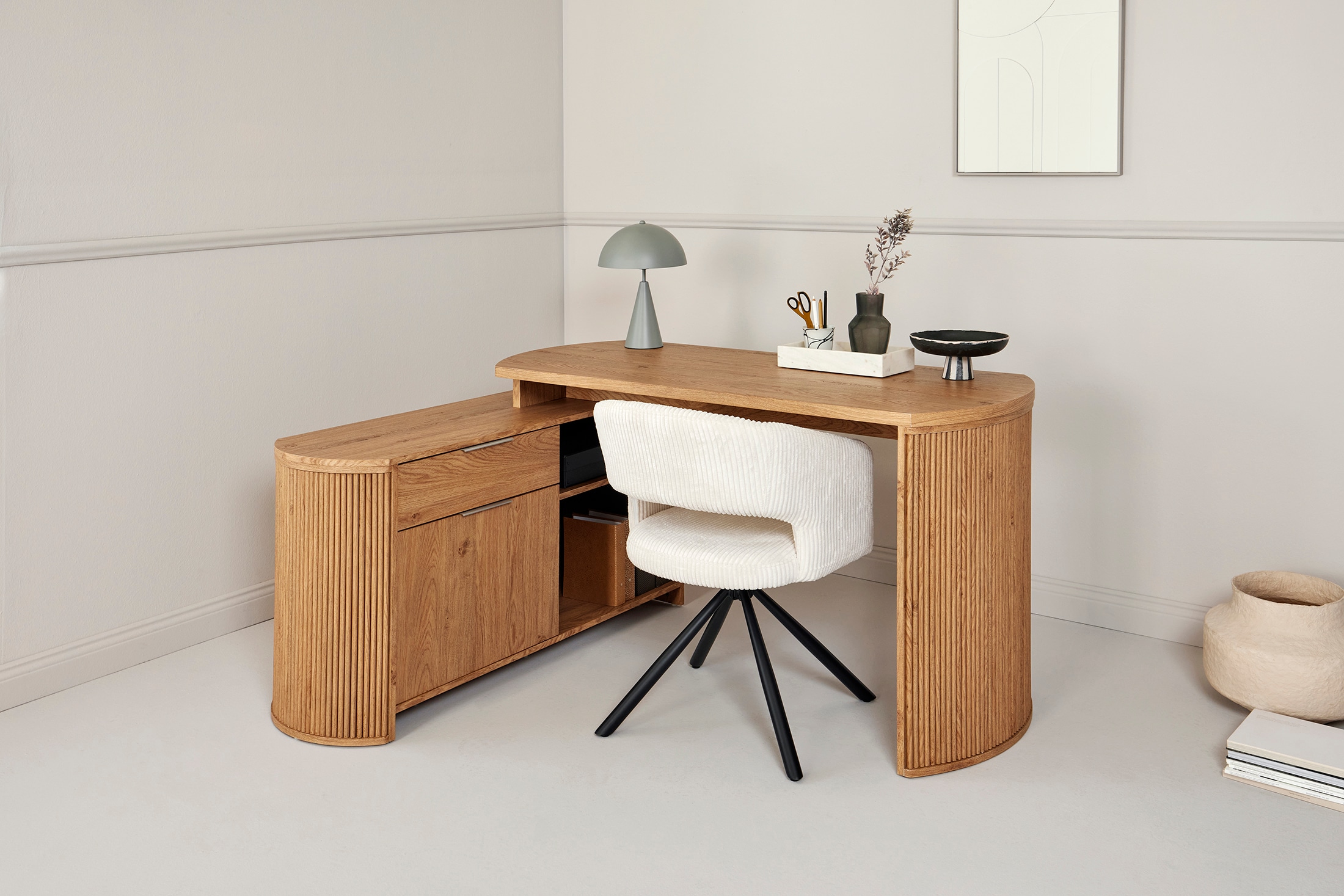 Jahnke Bureau d'angle »MOON C 150 E« 1 cuis tlg. montage réversible, espace de rangement & passage de câbles, largeur 150 cm