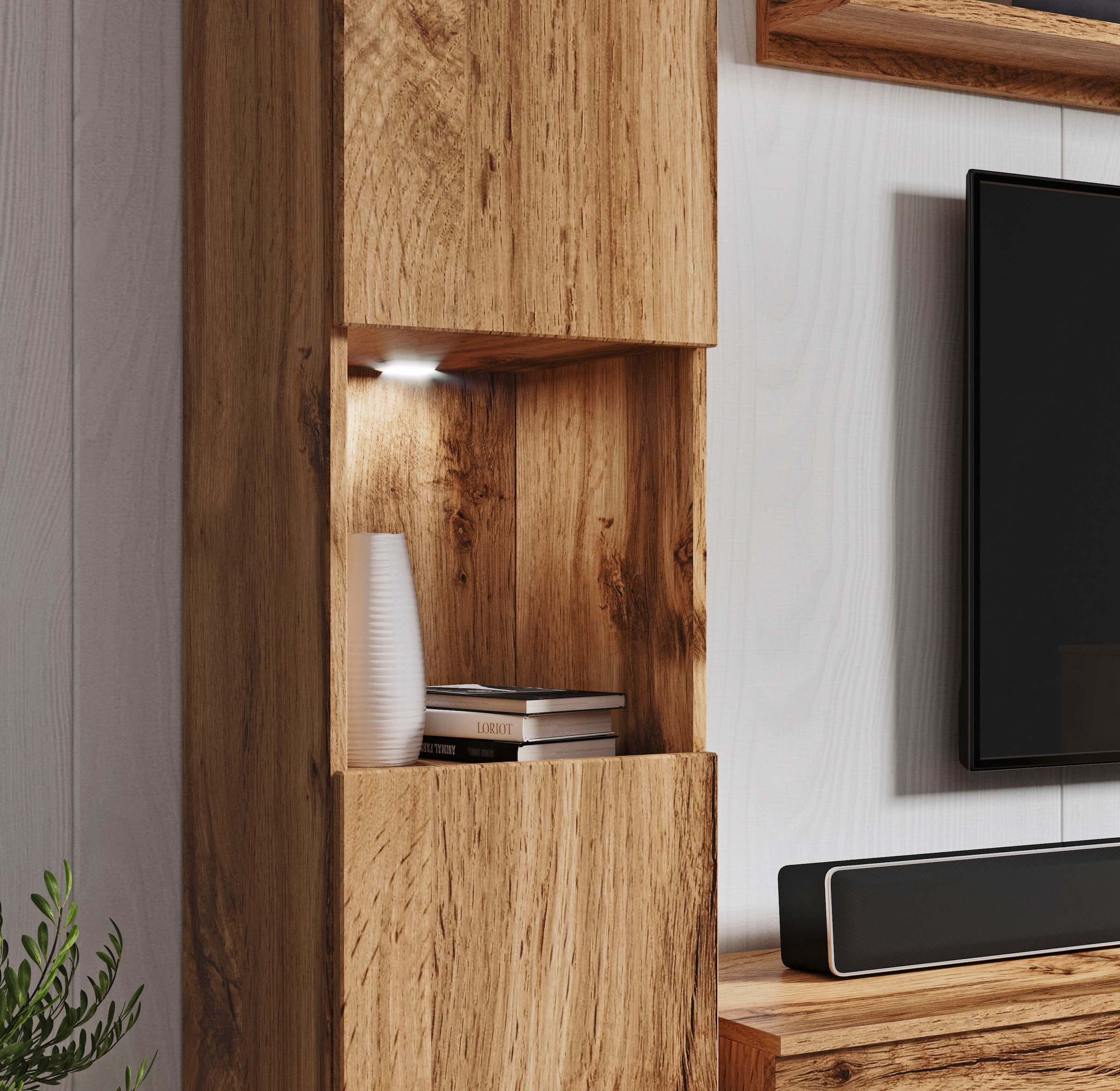 GOODproduct Wohnwand »PARIS, Vitrine Türanschlag links/rechts wechselbar« Komplett-Set, 3 Stk. tlg.