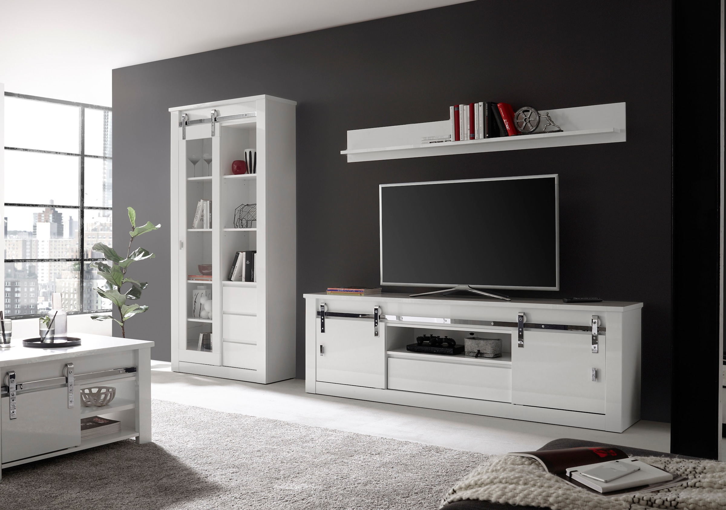 Home affaire Wohnwand »Daytona, moderne Anbauwand, Wohnzimmer-Set in Weiss Hochglanz« Set, 3 Stk. tlg.