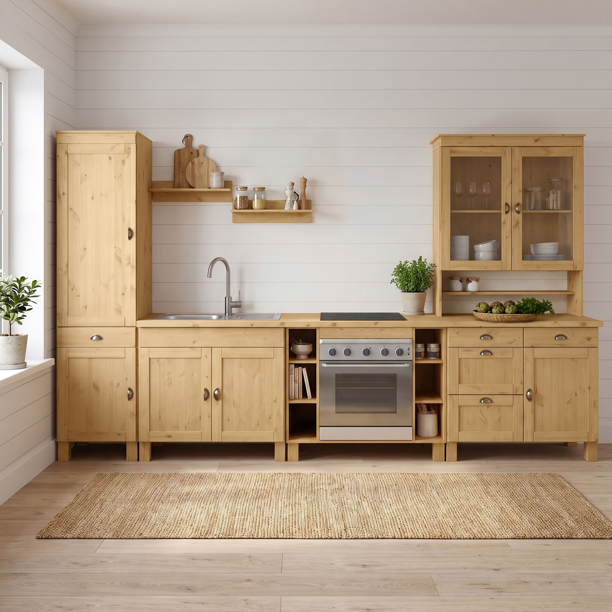 Home affaire Meuble évier »Oslo« 100 cm de large, incluant évier encastré en acier inoxydable, en pin