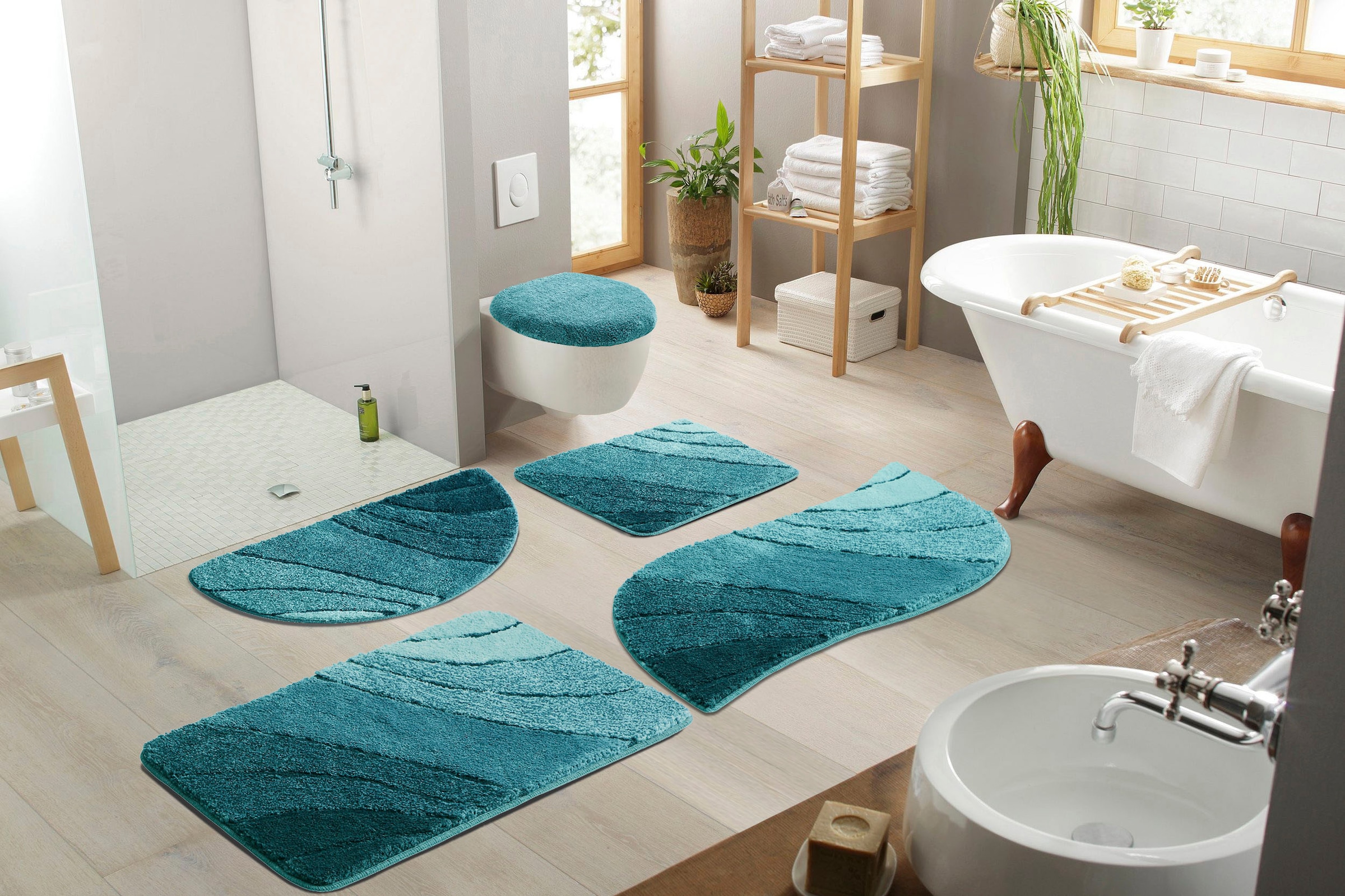 my home Badematte »Josie, Badvorleger, Badezimmer Teppich« Höhe 20 mm rutschhemmend beschichtet fussbodenheizungsgeeignet | schnell trocknend | strapazierfähig Badteppich, Badematten, rechteckig, rund & als 3-tlg. Set erhältlich