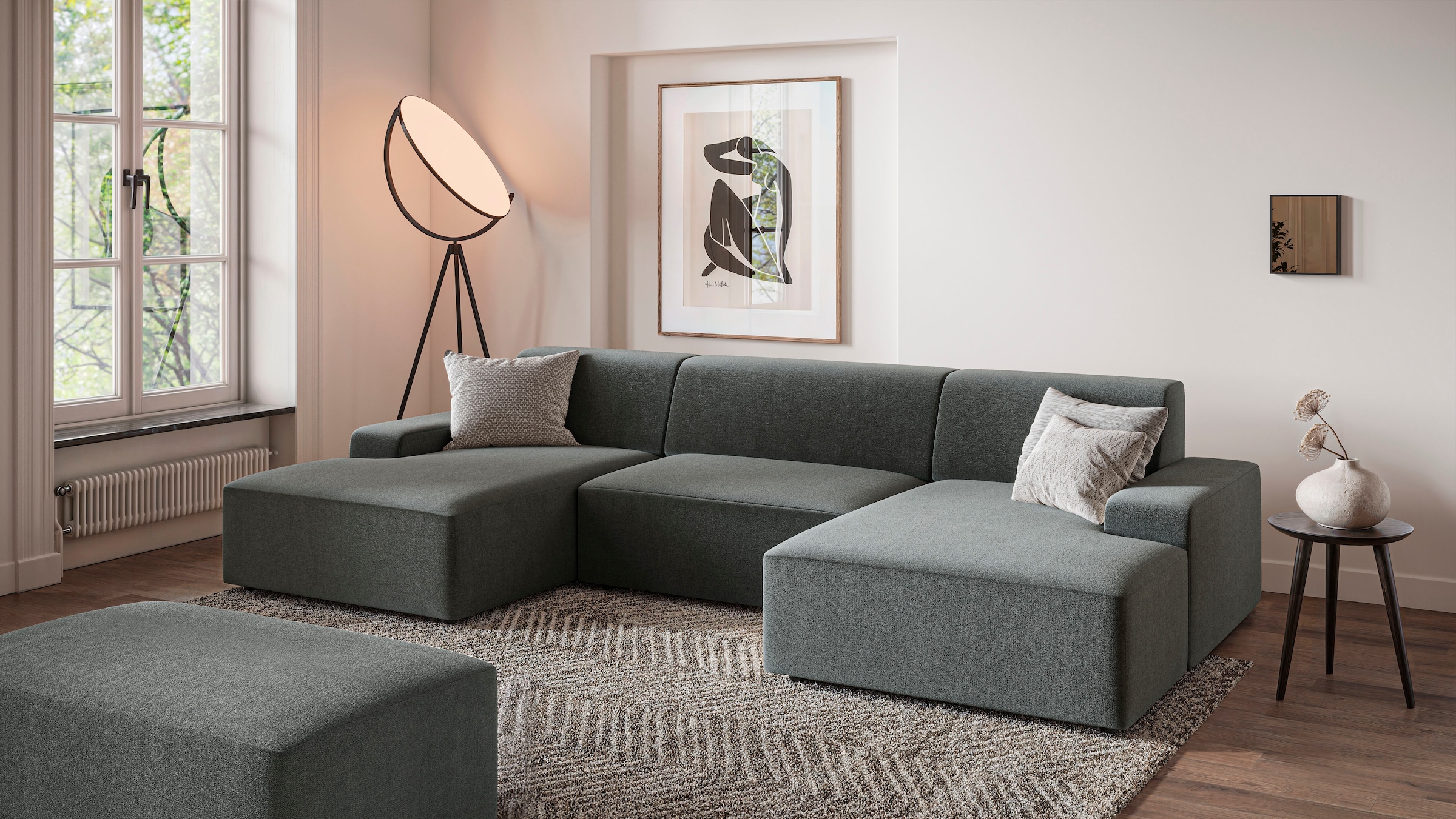 TRENDMANUFAKTUR Tabouret »Wien, XXL Polsterhocker, passende Ergänzung zur Serie« en velours côtelé tendance, largeur généreuse de 112 cm