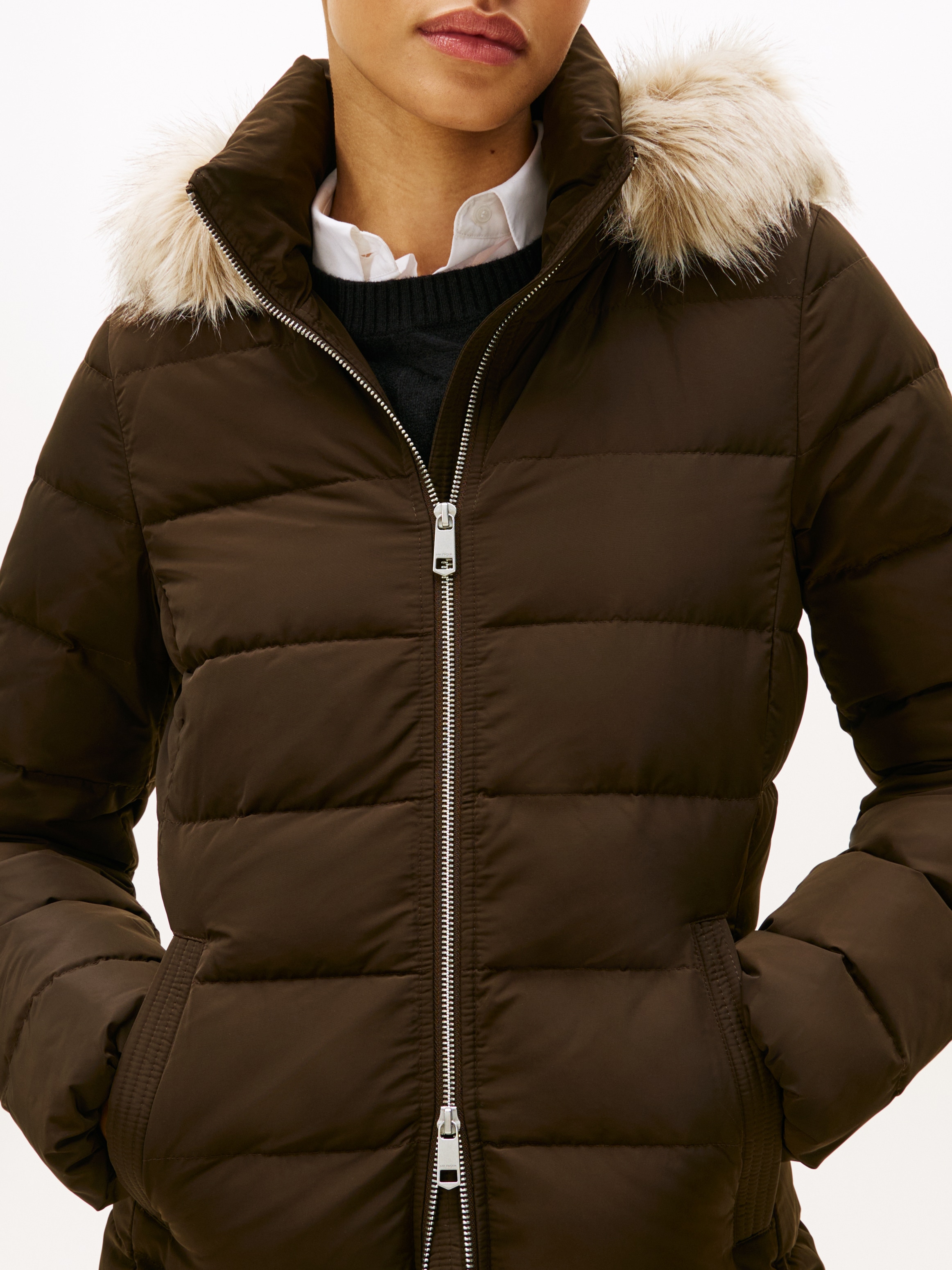 Tommy Hilfiger Steppmantel »MW DOWN SLIM COAT WITH FUR« mit Fellimitat