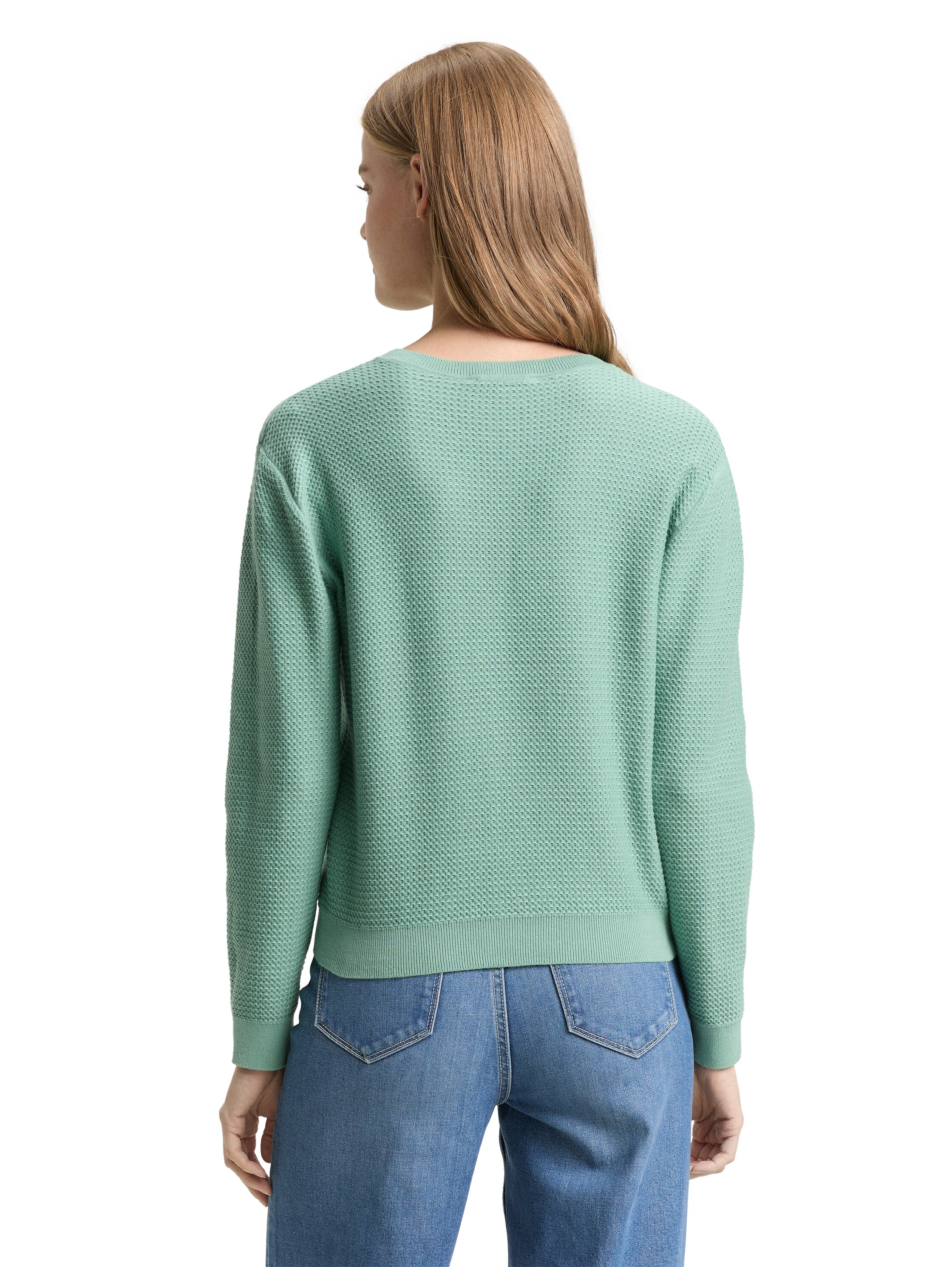 TOM TAILOR Denim V-Ausschnitt-Pullover mit Rippbündchen