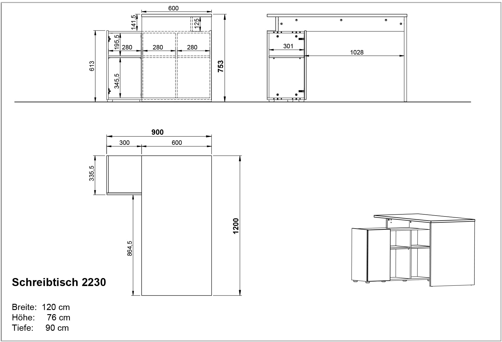 GERMANIA Bureau d'angle »Adrano« 1 cuis tlg. mit integriertem Sideboard