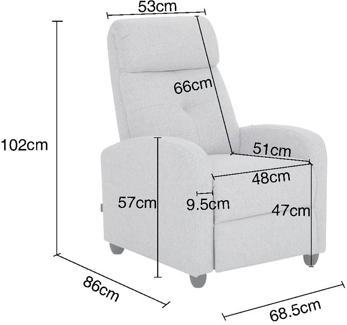 Home affaire Relaxsessel »VESOUL, TV-Sessel, Ruhesessel mit Schlaffunktion, Webstoff« Loungesessel mit manueller Relax- und Liegefunktion (105°-135°)