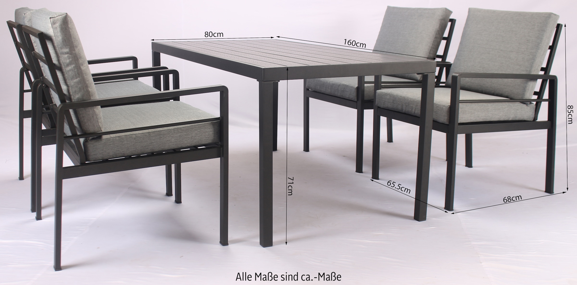 KONIFERA Salon de jardin »»New Jersey«« Ensemble, 4 fauteuils, table 80x160x71 cm, avec coussins, 13 cuis tlg. aluminium
