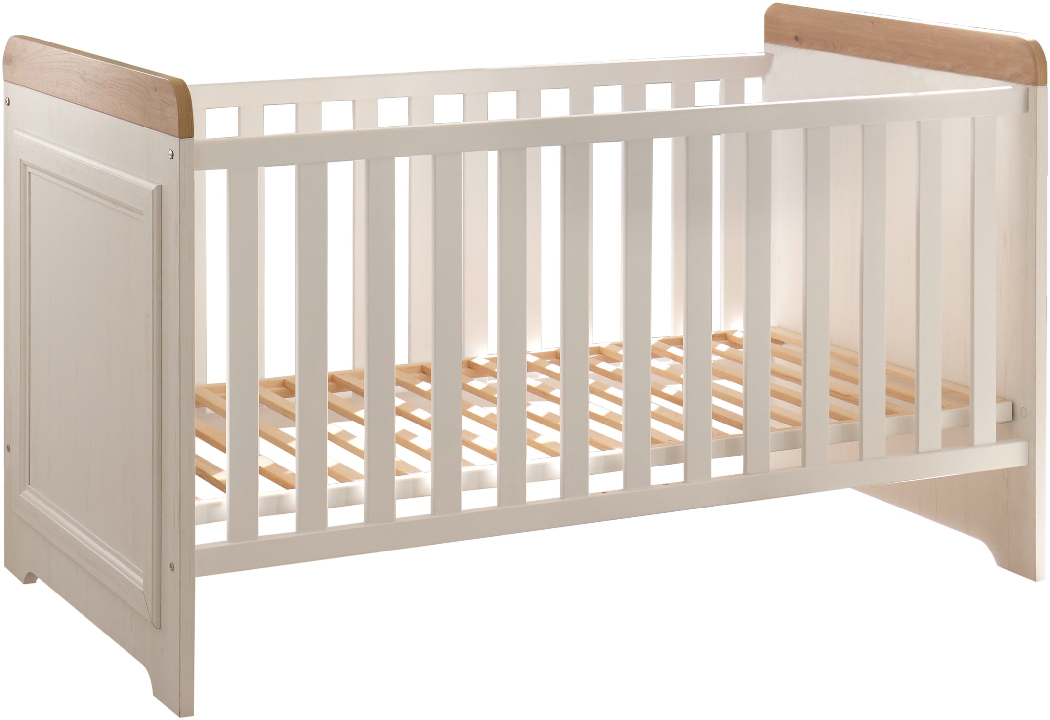 Begabino Lit bébé »Jasmin passend zum Babyzimmer« 70x140 cm inclu cadre à lattes, style maison de campagne avec 3 barreaux coulissants