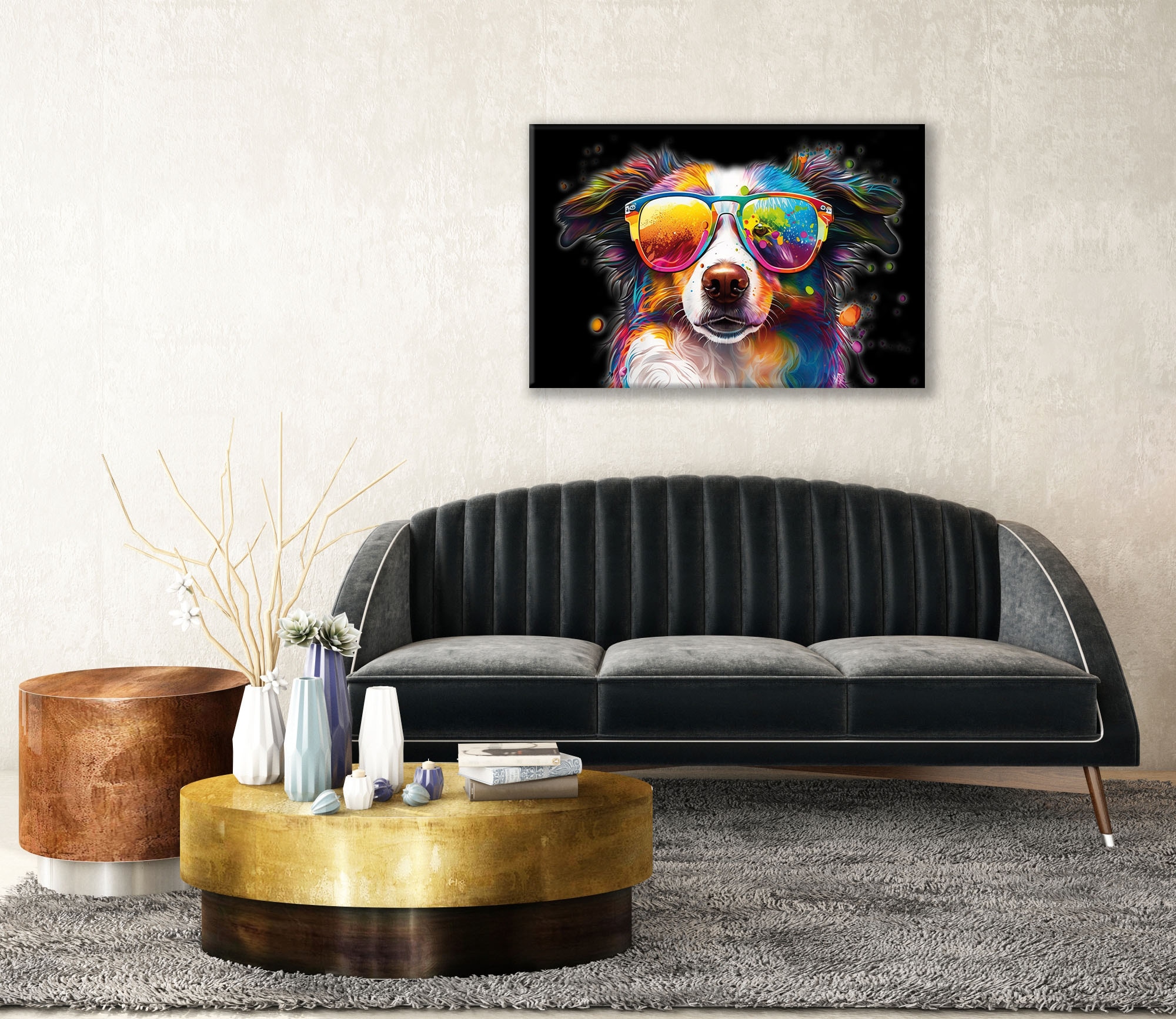 Bönninghoff Leinwandbild »Wandbild BUNTER HUND 60x90 cm – Leinwandbild Keilrahmen Deko modern« Humor | Hunde | Hundebilder | Pop Art | Tiere 1 Stk. tlg. auf Keilrahmen gespannt
