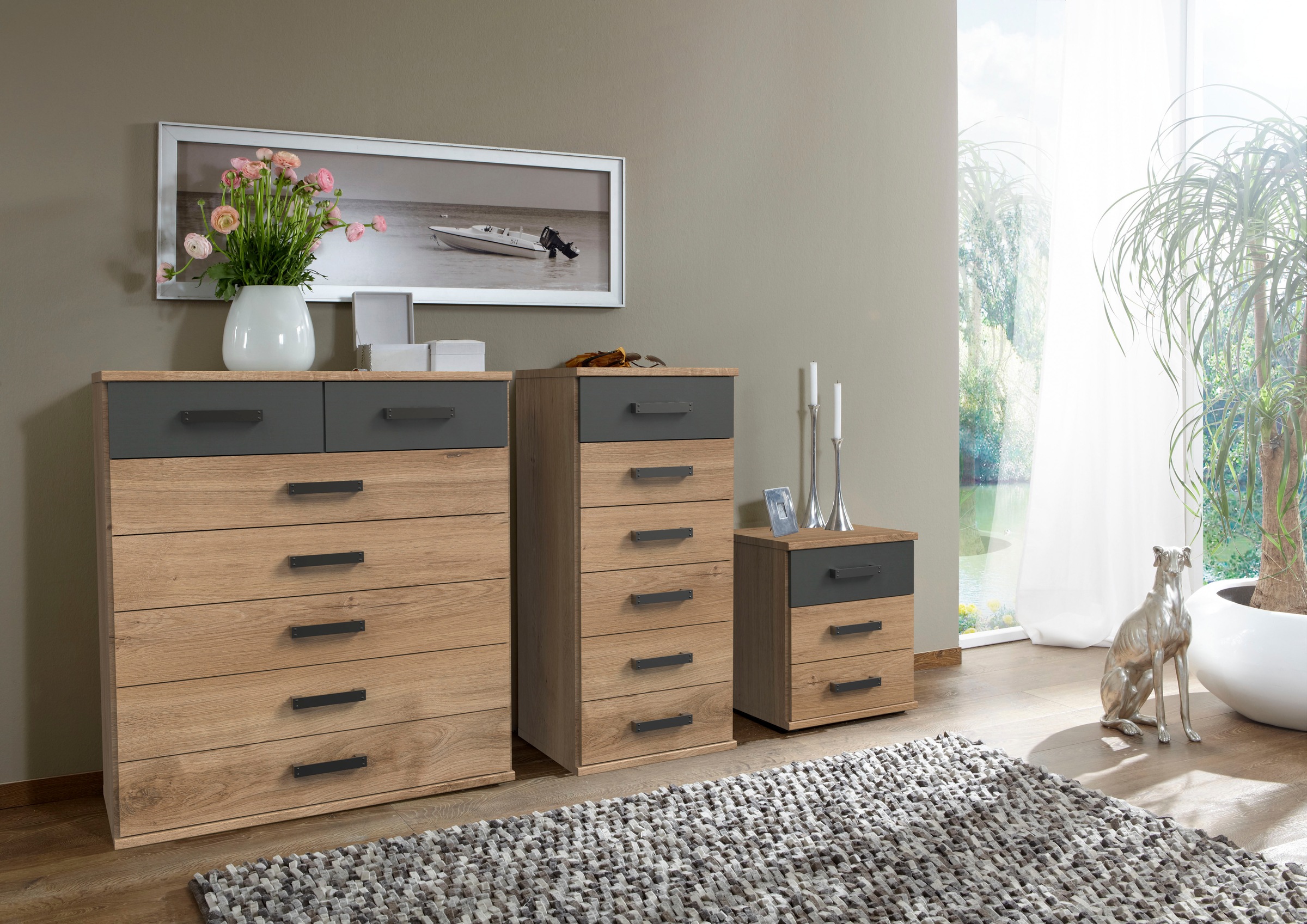 Wimex Table de nuit »Cork, 46/55/40cm, Nachtschrank Made in Germany« industrial Design, rustikaler Look, 3 Schubladen