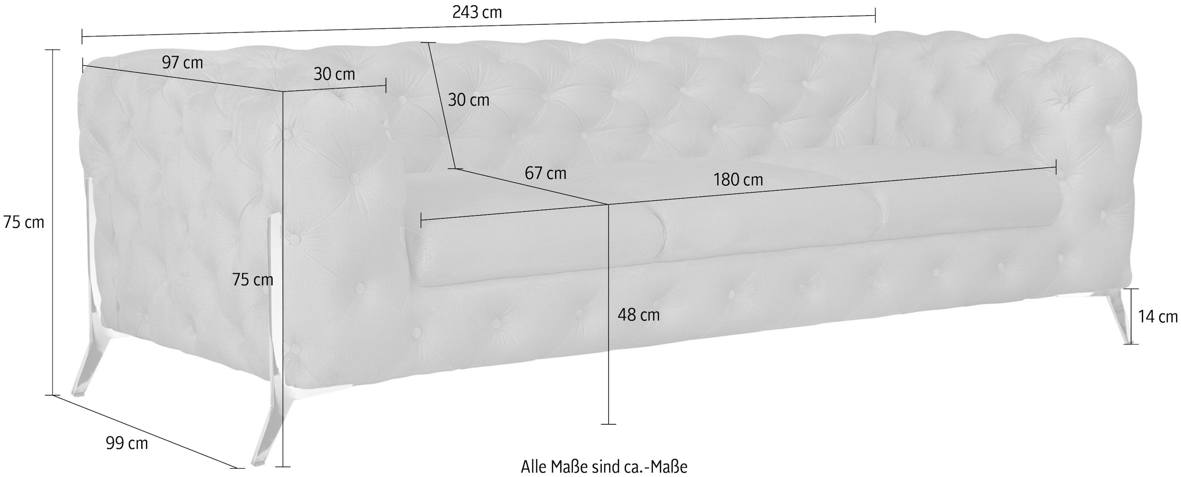 Home affaire Chesterfield-Sofa »Amaury« aufwändige Knopfheftung, moderne Chesterfield Optik, Fussfarbe wählbar