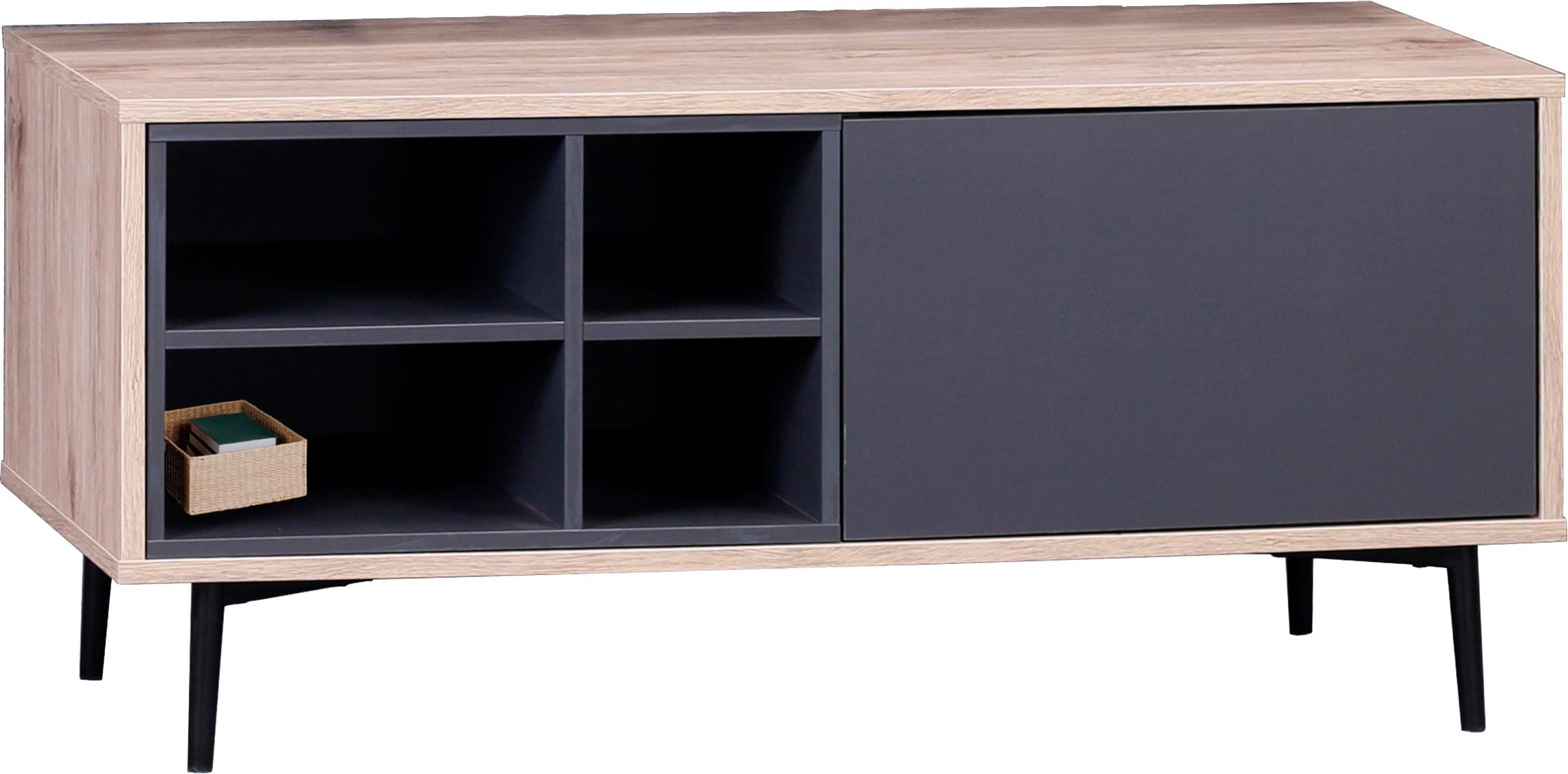 SIT Table basse »Lecco im Scandi-Stil mit 1 Tür, 4 offenen Fächern und Metallbeinen« Façade sans poignées avec film décoratif lisse et pieds en métal élégants
