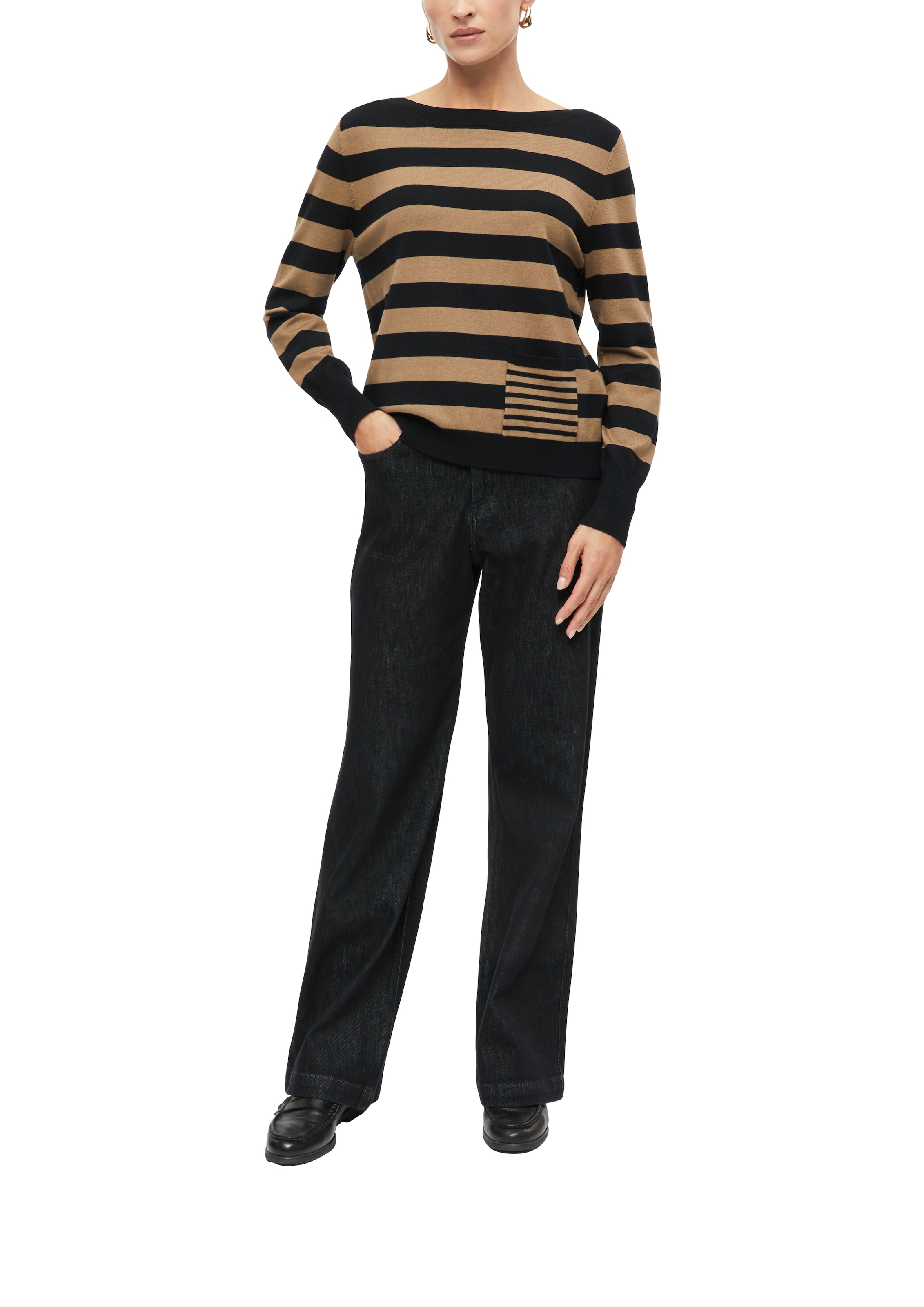 s.Oliver BLACK LABEL Strickpullover mit Streifenmuster / U-Boot-Ausschnitt