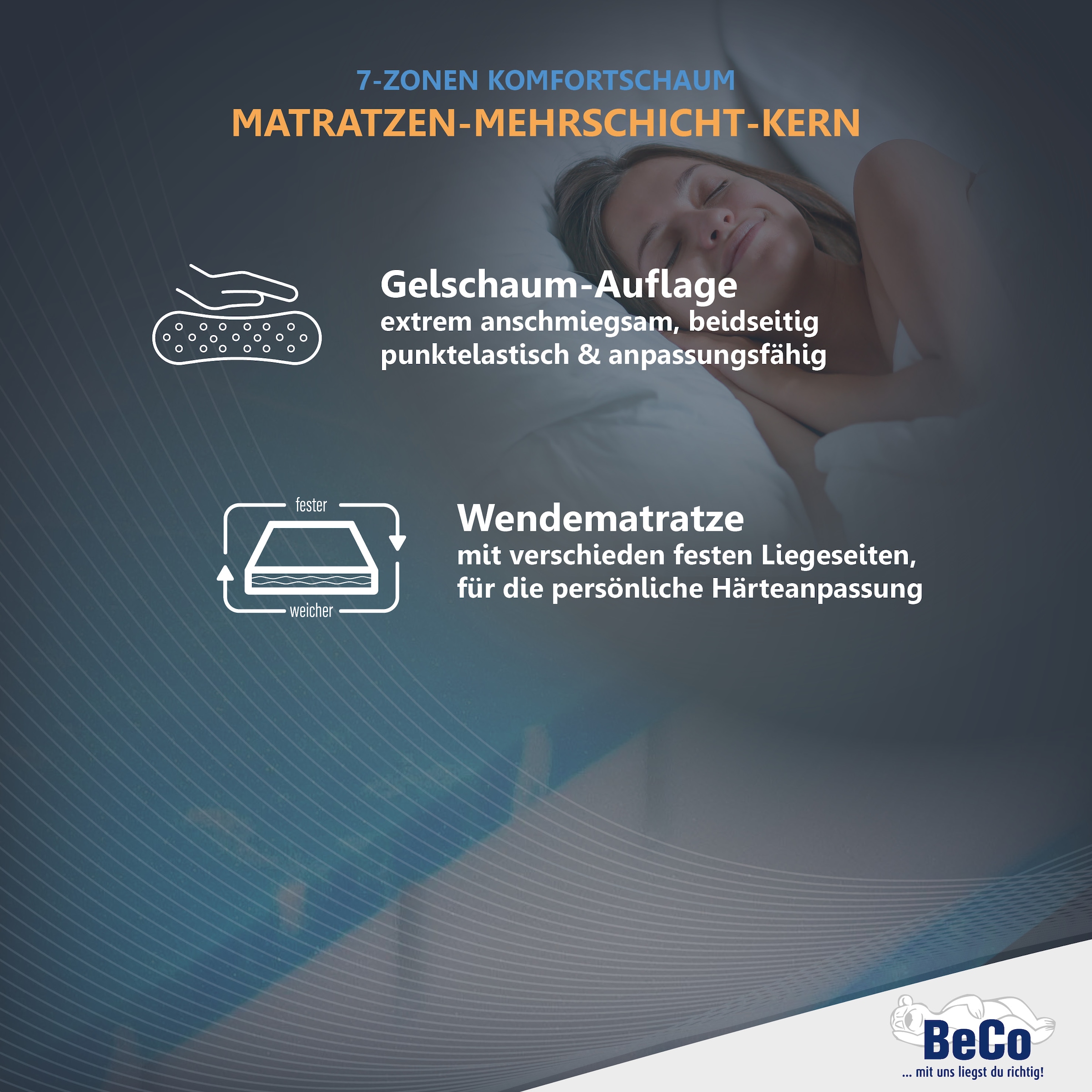Beco Matelas en mousse de gel »GUMO Maxx – GOLD Gelschaummatratze mit luxuriöser Komforthöhe« 25 cm hoch 1 cuis tlg. hauteur 25 cm, mousse à gel, fermeté variable, idéal aussi 140x200