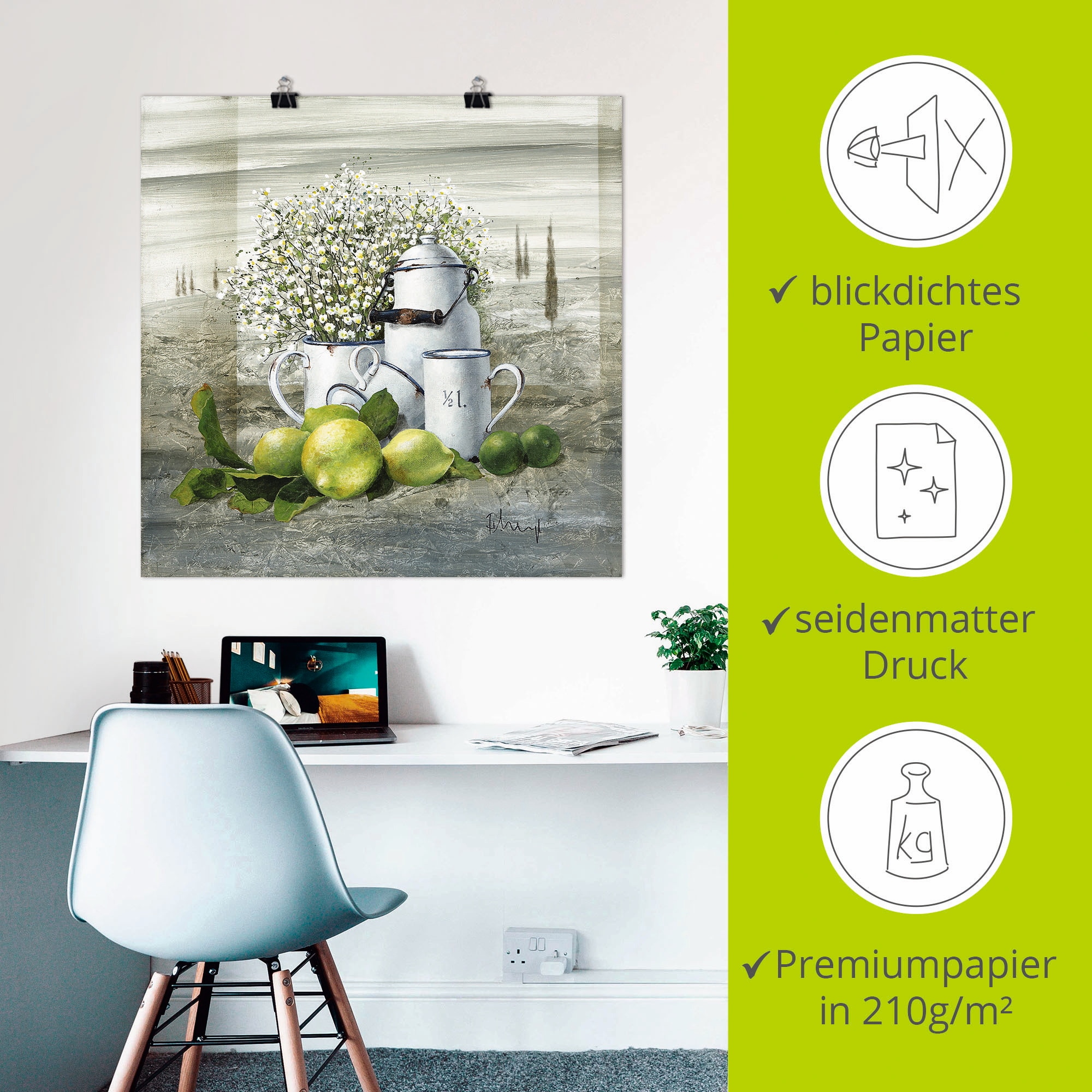 Artland Fresque murale »Stillleben mit Milchkanne« 1 cuis tlg. als Leinwandbild, Poster in verschied. Grössen