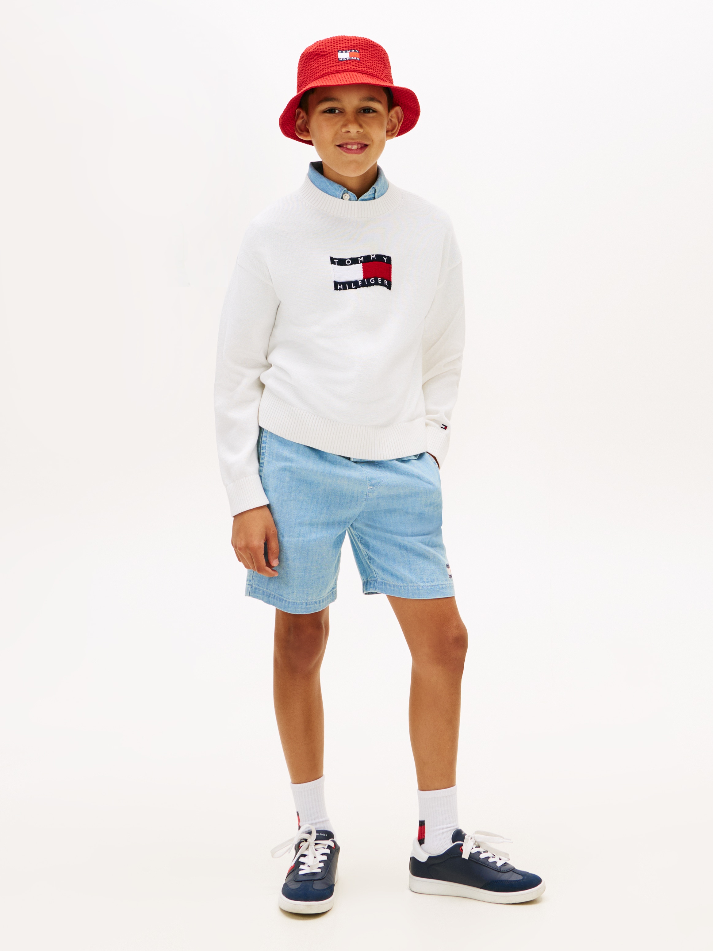 Tommy Hilfiger Strickpullover »WAVY FLAG SWEATER LS« Kinder bis 16 Jahre, Rundhals