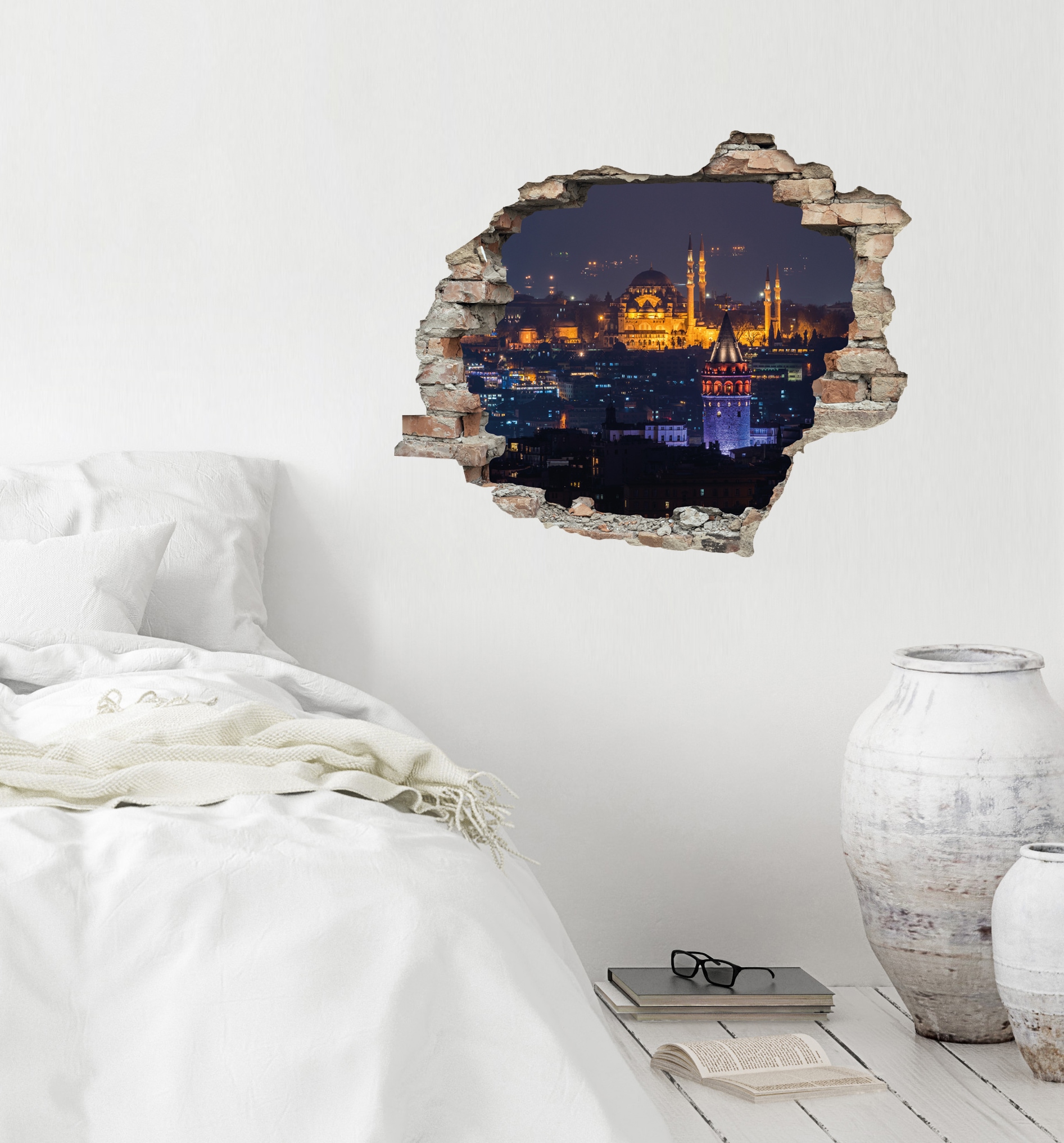 queence Wandtattoo »Stadt bei Nacht« Wandsticker, Wandbild, selbstklebend, 3D, Wanddurchbruch