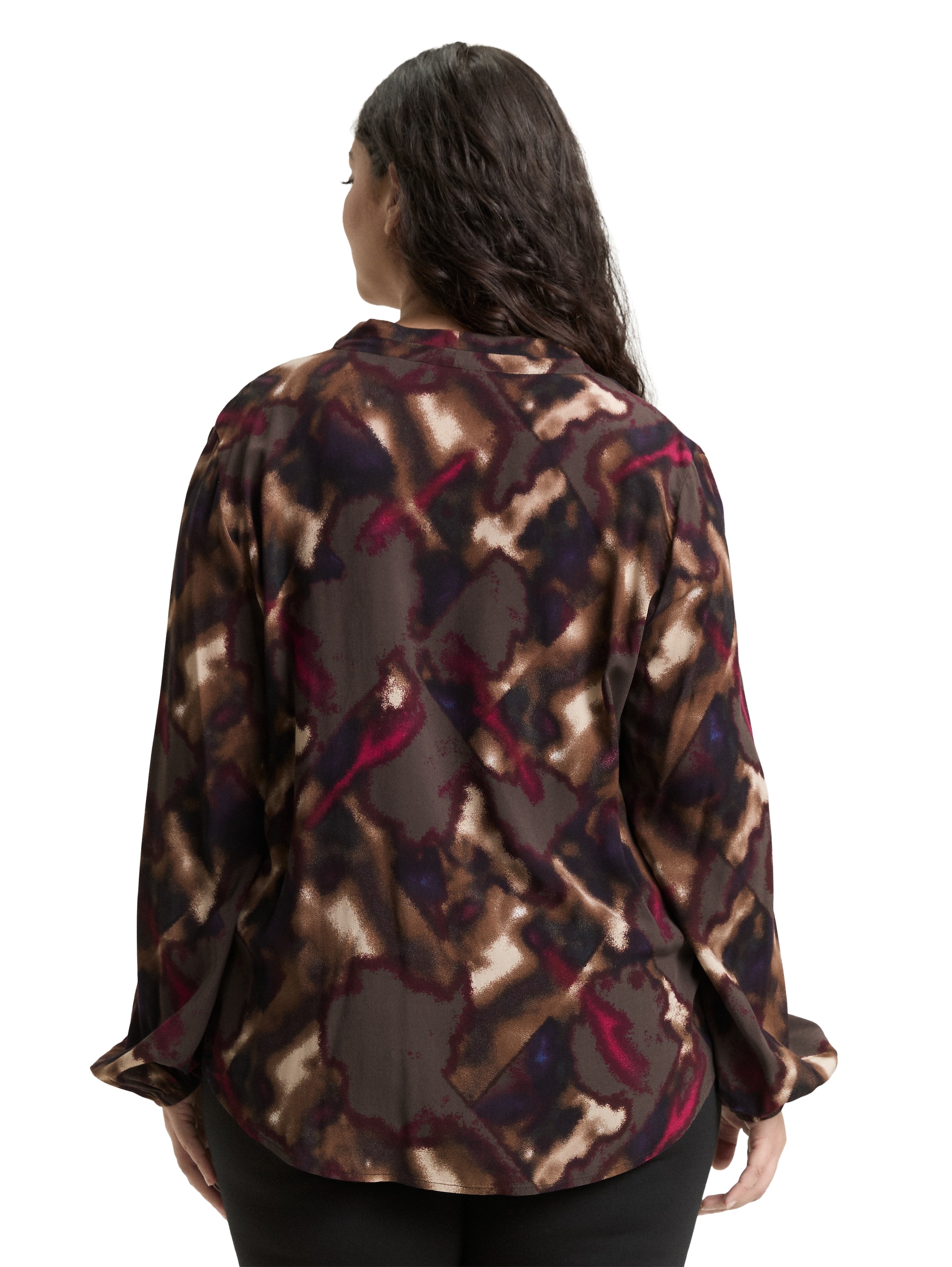 TOM TAILOR PLUS Langarmbluse mit grafischem Muster und V-Ausschnitt