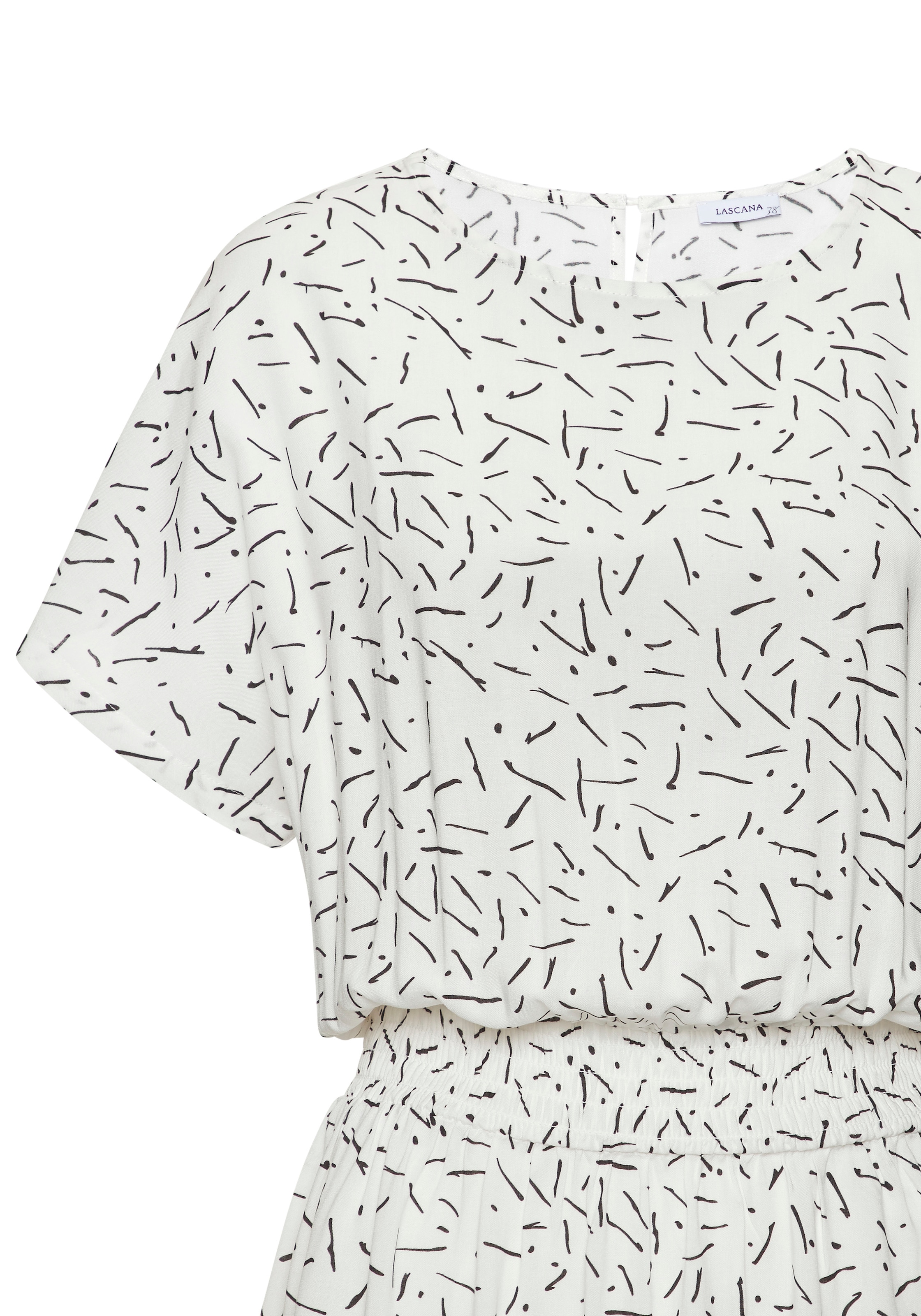 LASCANA Robe d'été »in lässiger Form mit kurzen Ärmeln« Sans poches robe tissée en viscose, robe en viscose avec imprimé graphique, robe courte